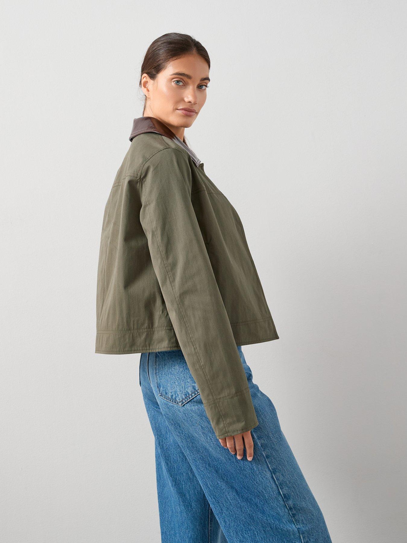 Image 2 of 7 of The Very Collection Contrast Collar And Cuff Barn Jacket&nbsp;- Khaki