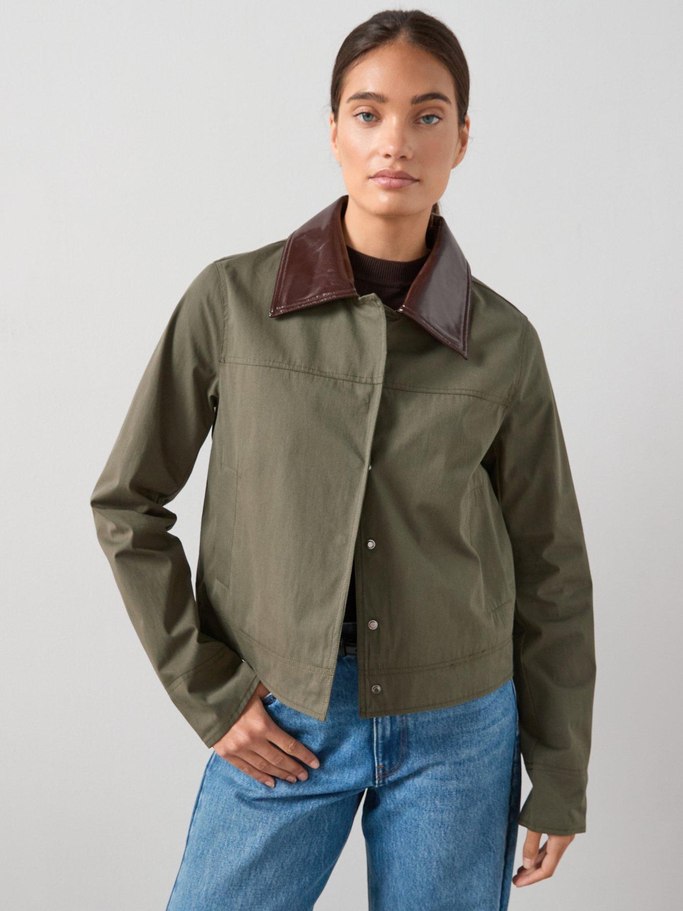 Image 3 of 7 of The Very Collection Contrast Collar And Cuff Barn Jacket&nbsp;- Khaki