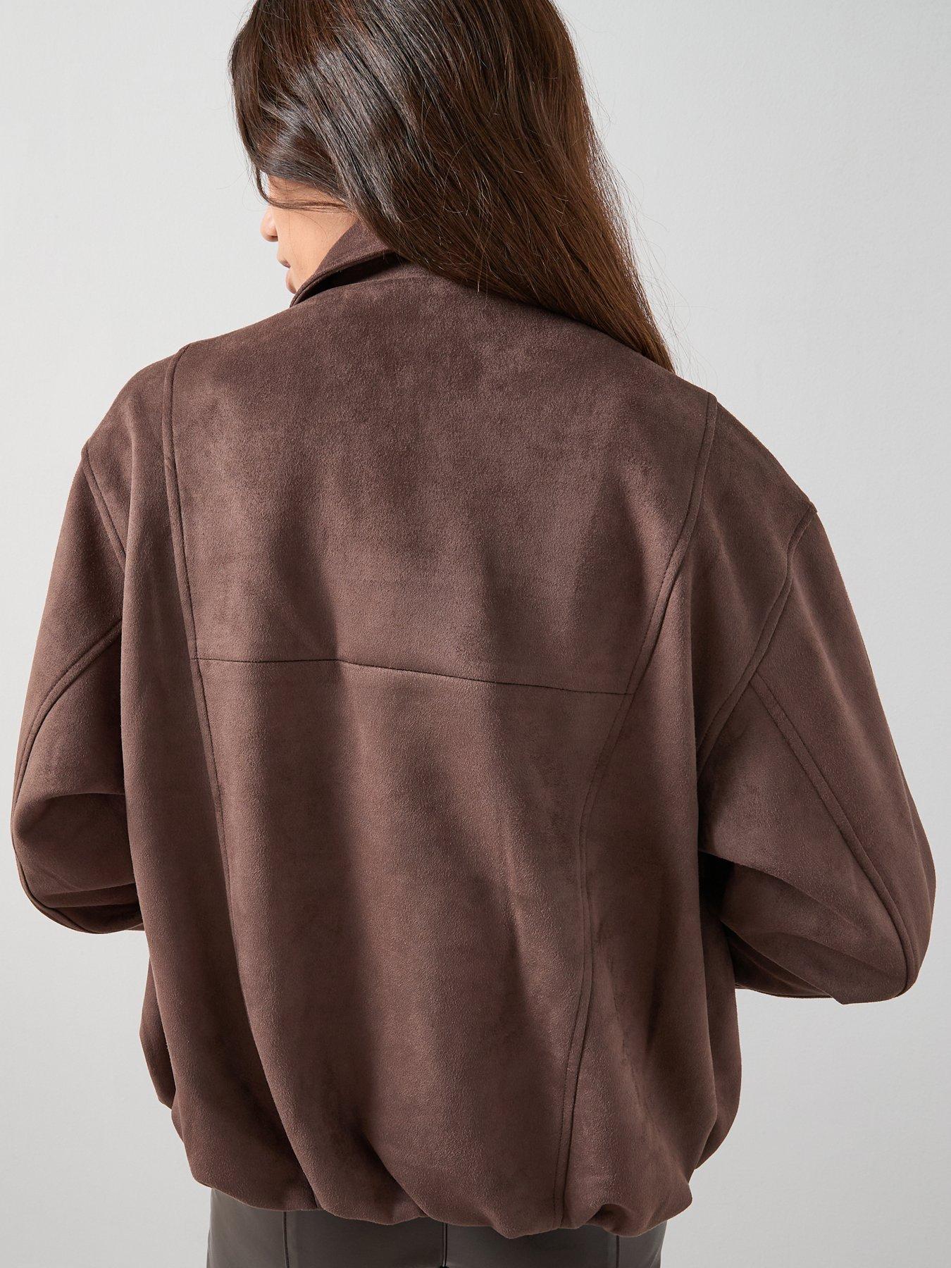 Image 2 of 7 of The Very Collection Suedette Blouson Jacket - Dark Brown