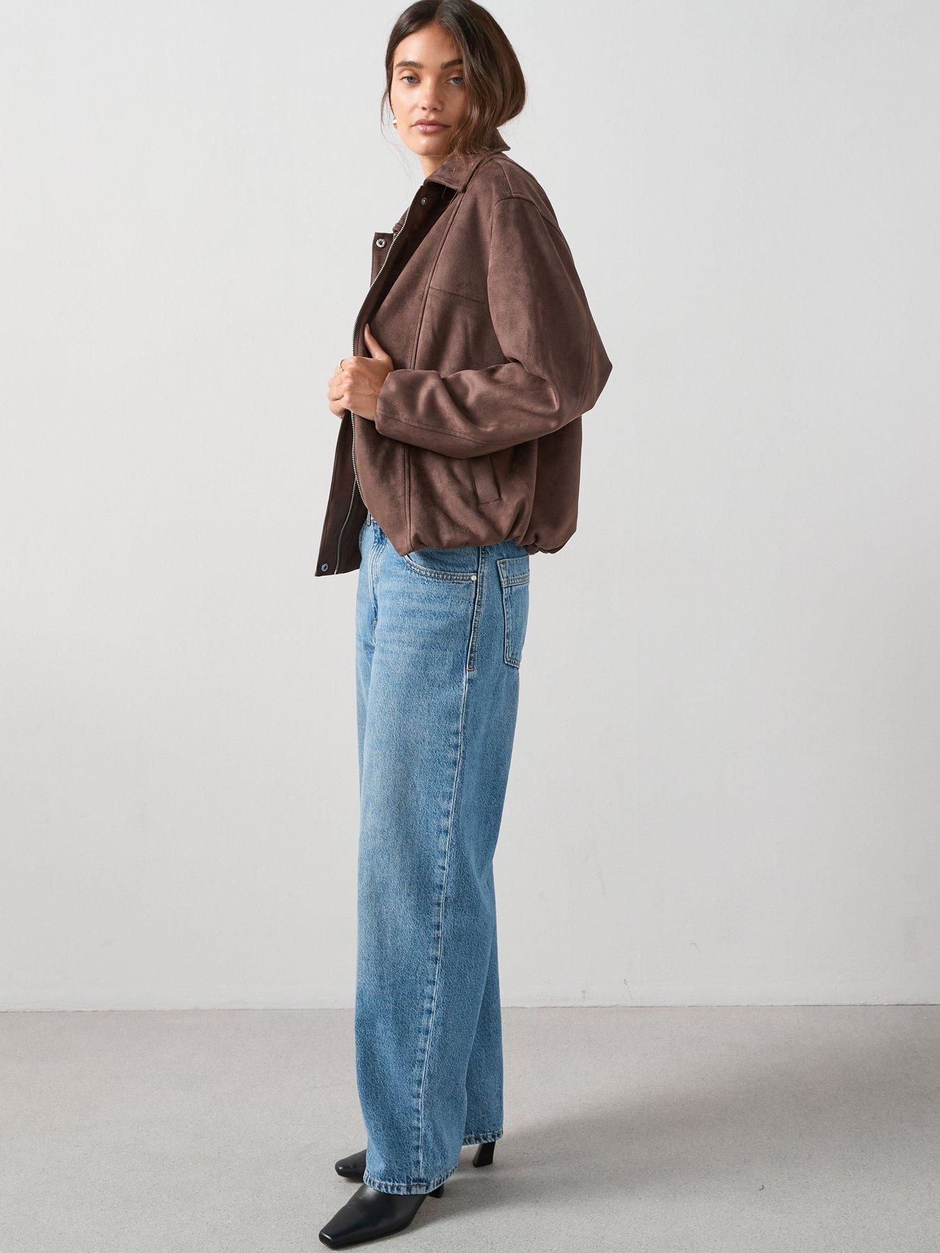 Image 3 of 7 of The Very Collection Suedette Blouson Jacket - Dark Brown