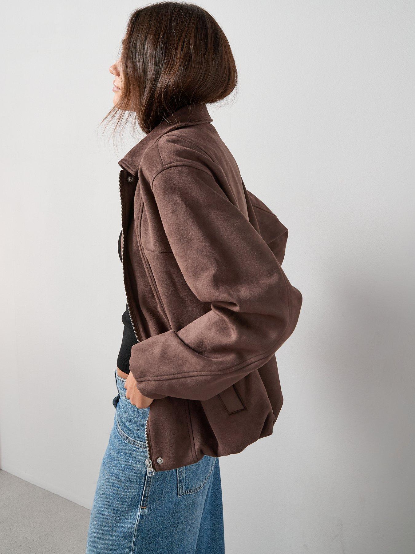 Image 5 of 7 of The Very Collection Suedette Blouson Jacket - Dark Brown