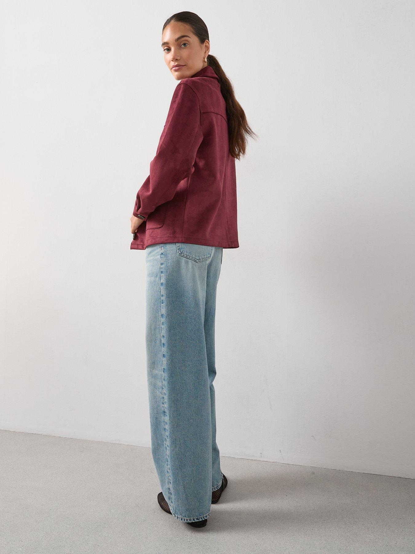 Image 2 of 6 of The Very Collection Faux Suede Button Front Jacket - Burgundy