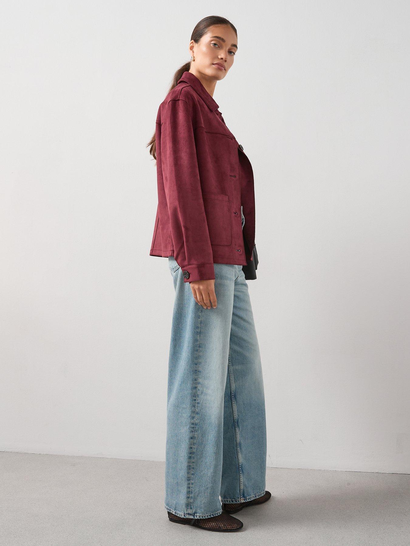 Image 6 of 6 of The Very Collection Faux Suede Button Front Jacket - Burgundy
