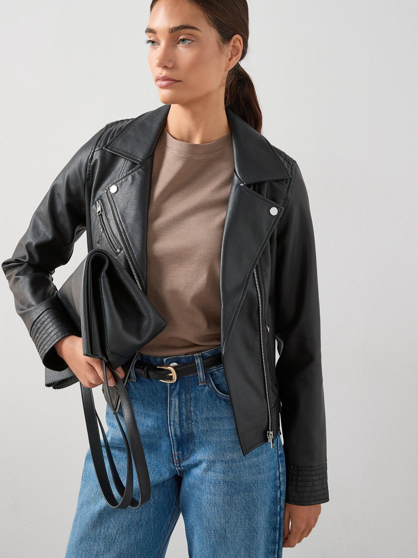 V by Very Faux Leather Biker Jacket - Black
