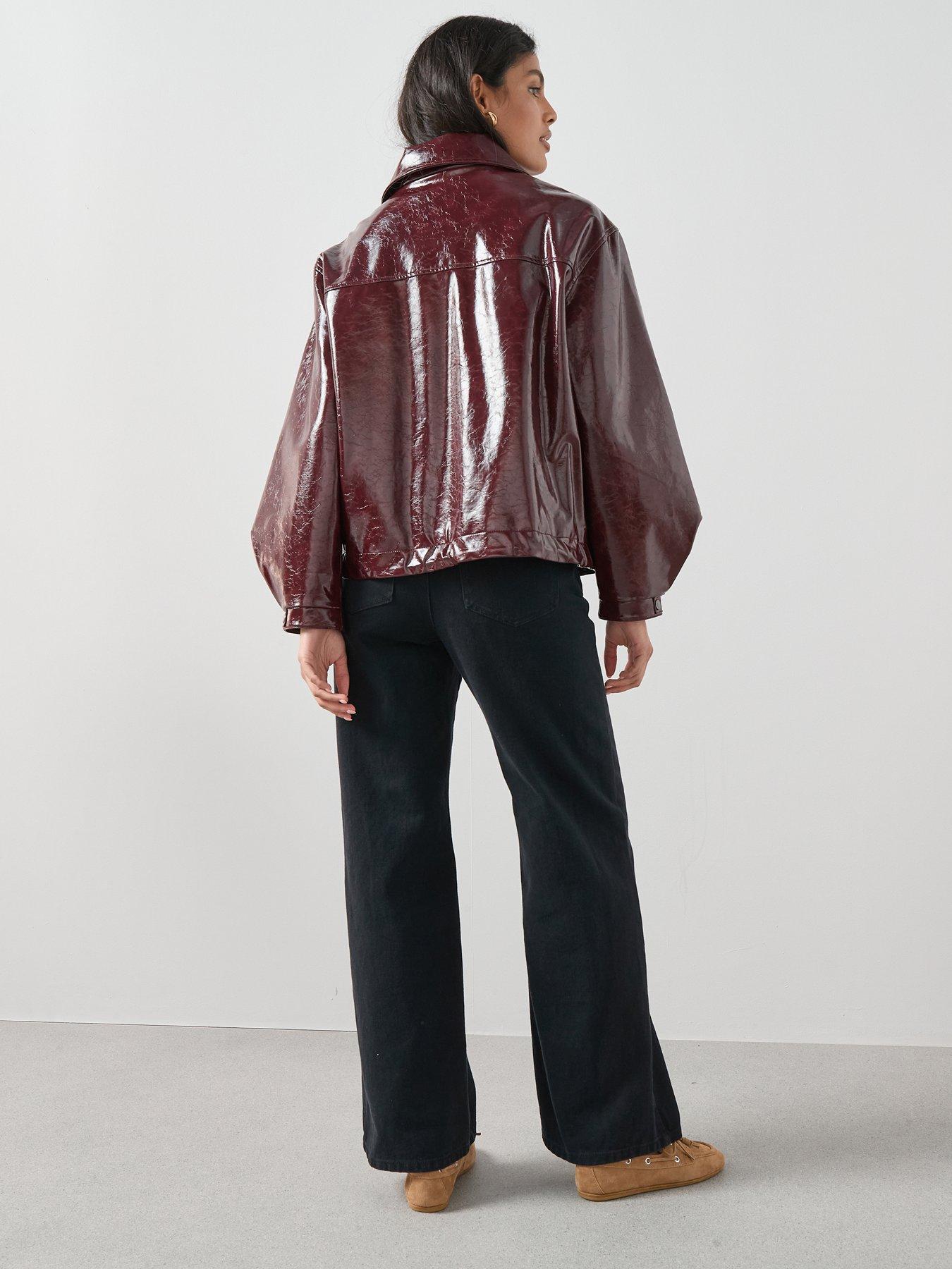 Image 2 of 7 of The Very Collection Faux Leather High Shine Bomber Jacket - Burgundy