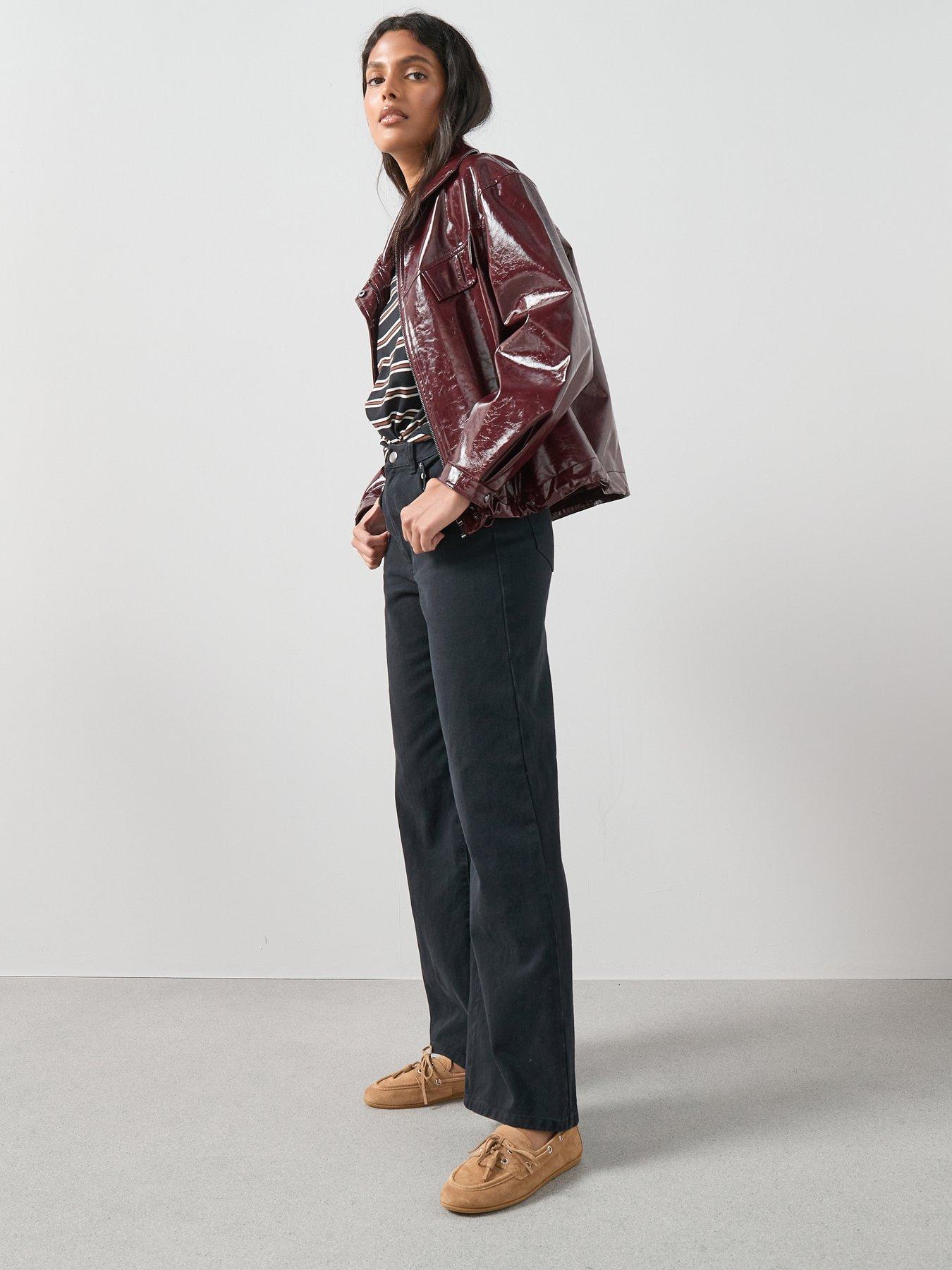 Image 3 of 7 of The Very Collection Faux Leather High Shine Bomber Jacket - Burgundy