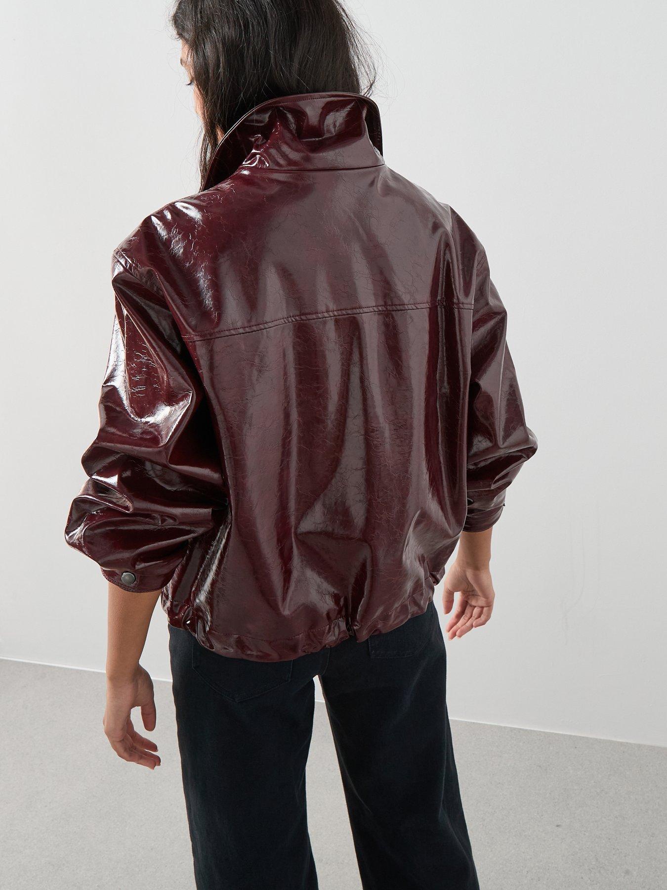 Image 5 of 7 of The Very Collection Faux Leather High Shine Bomber Jacket - Burgundy