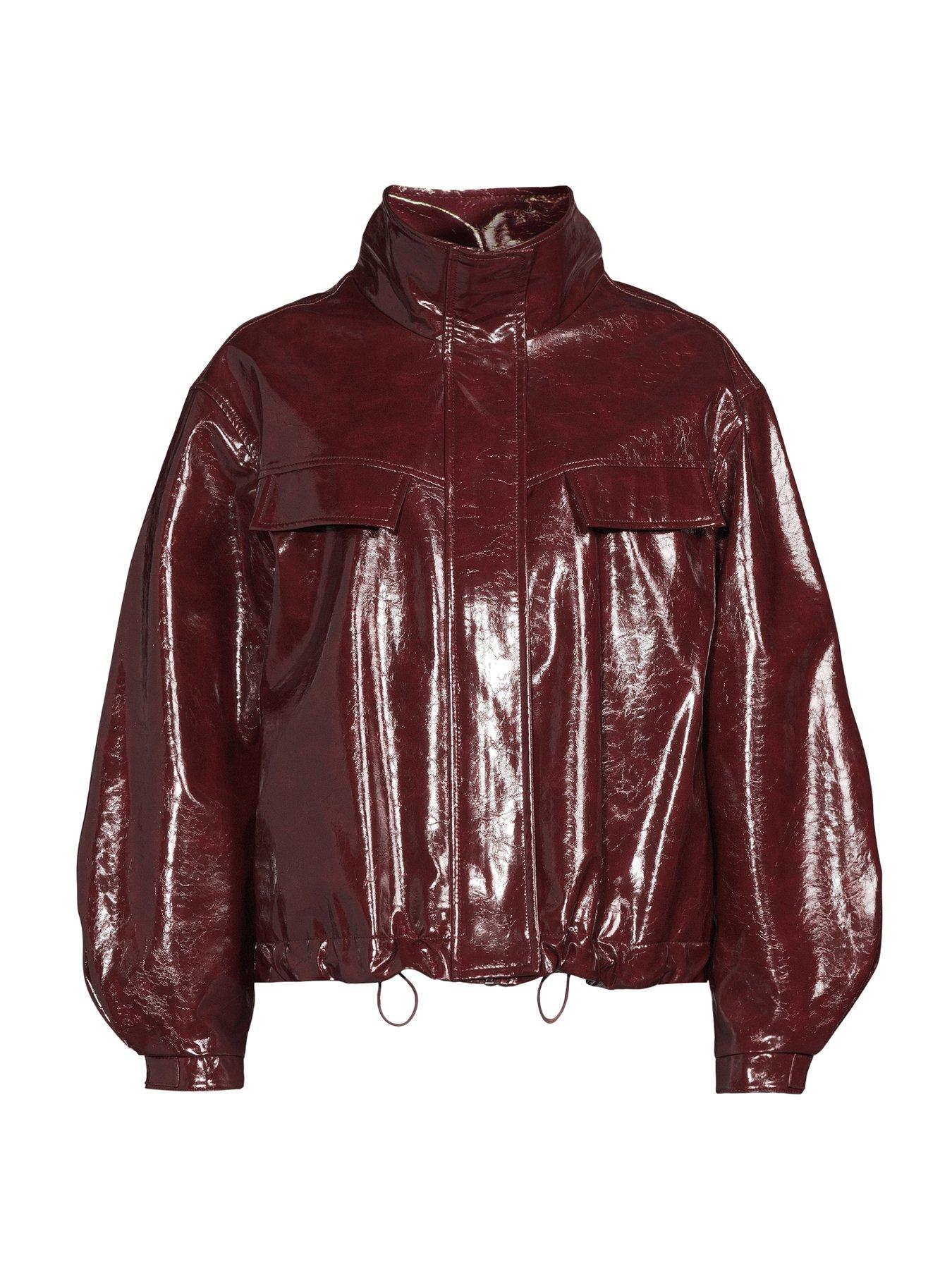 Image 7 of 7 of The Very Collection Faux Leather High Shine Bomber Jacket - Burgundy