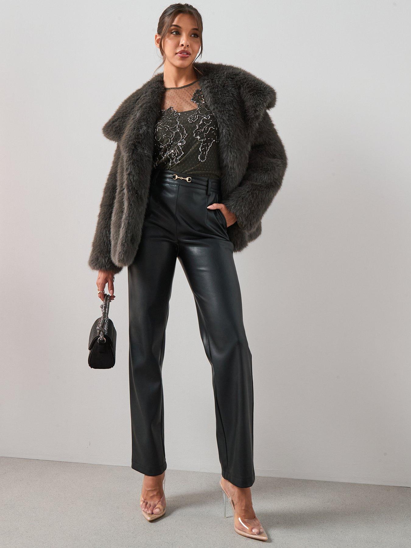 Image 1 of 6 of The Very Collection Shawl Collar Faux Fur Coat - Grey