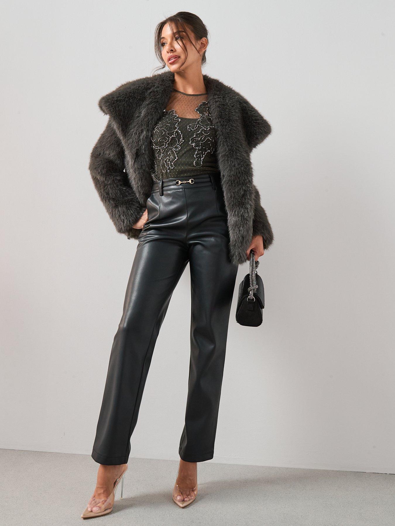Image 2 of 6 of The Very Collection Shawl Collar Faux Fur Coat - Grey