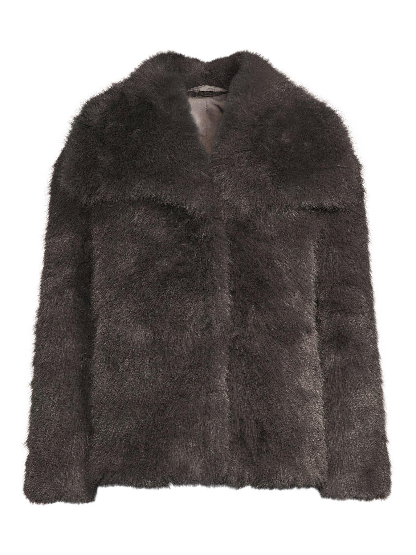 Image 6 of 6 of The Very Collection Shawl Collar Faux Fur Coat - Grey