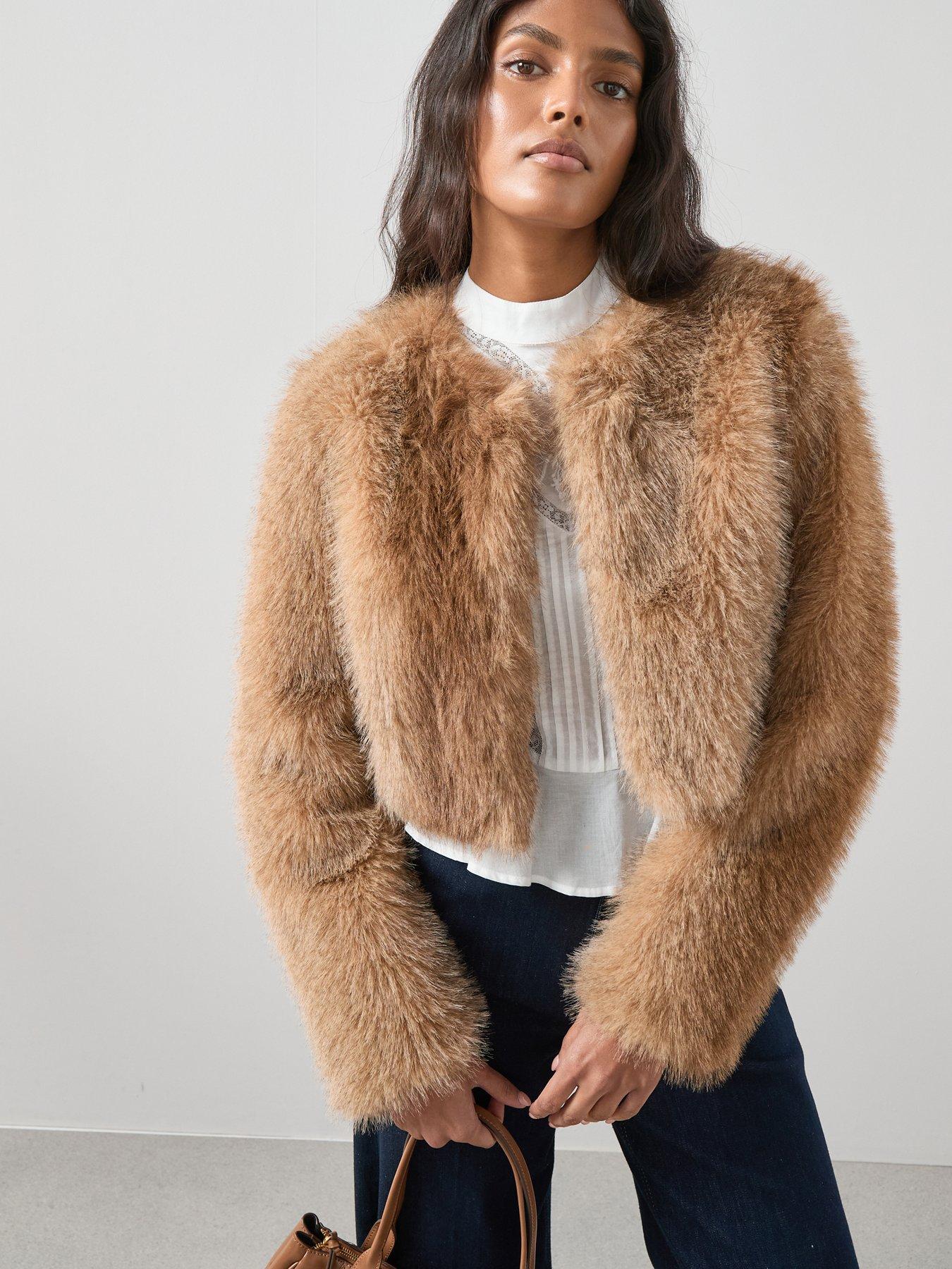 The Very Collection Short Faux Fur Jacket - Brown