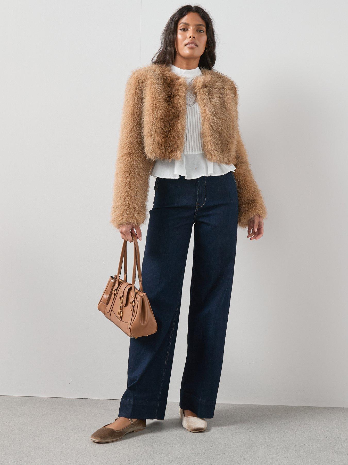 Image 3 of 7 of The Very Collection Short Faux Fur Jacket - Brown