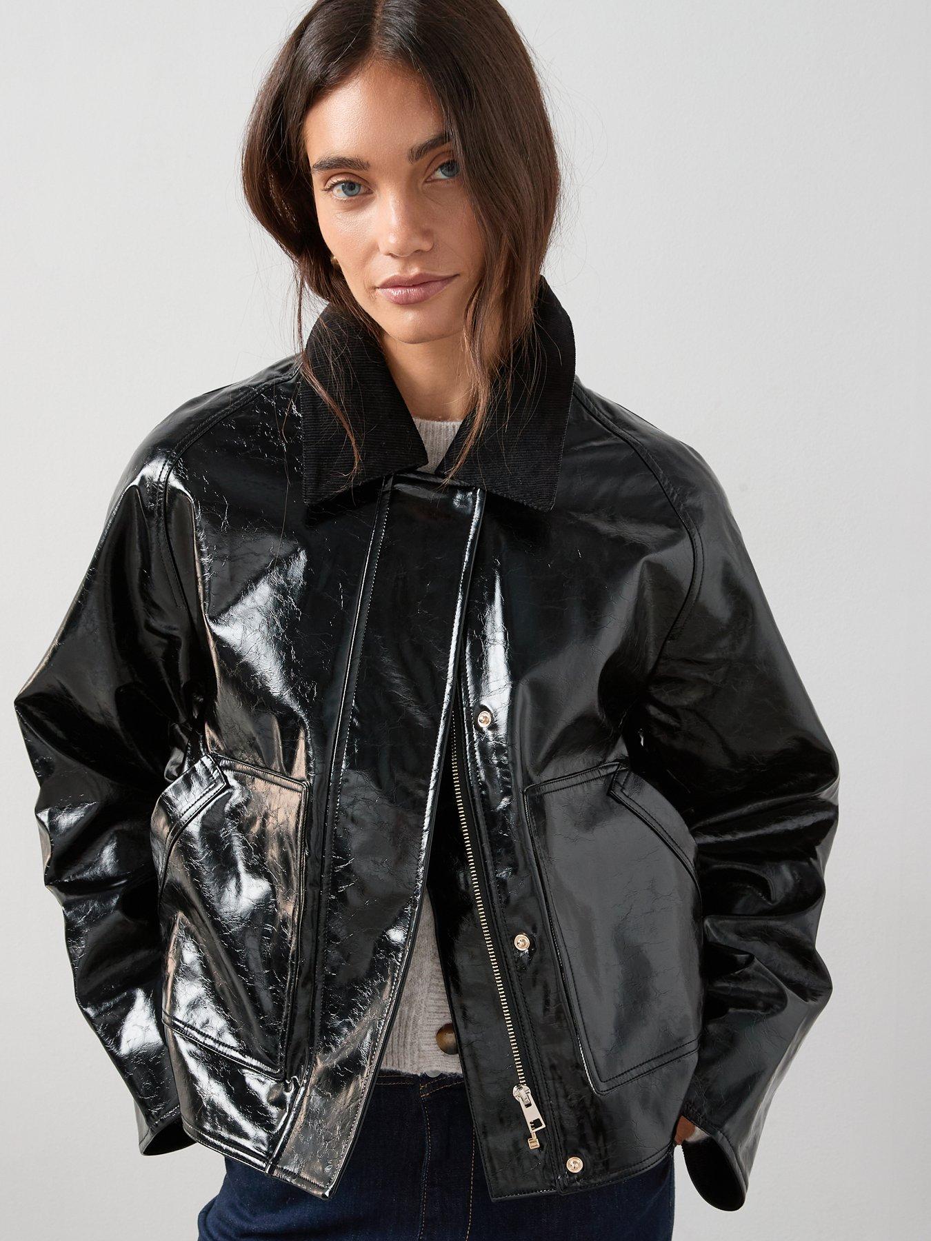 The Very Collection: Contrast Lining PU Coat - Black