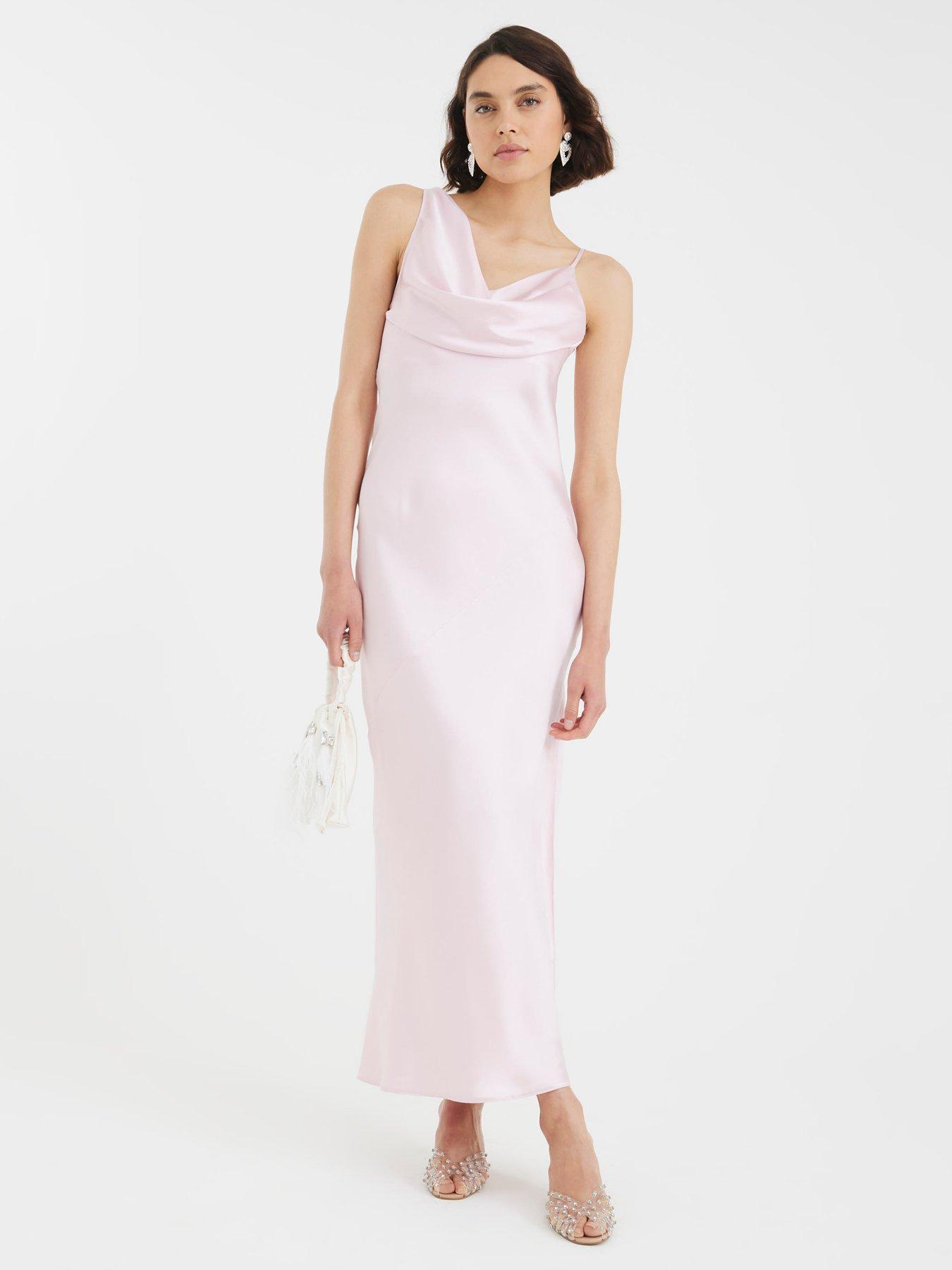 undefined One Shoulder Cowl Maxi Slip Dress - Pink