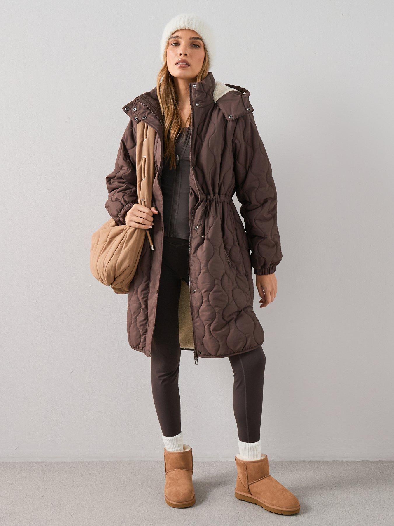 Image 5 of 7 of The Very Collection Quilted Hooded Coat With Borg Lining - Brown