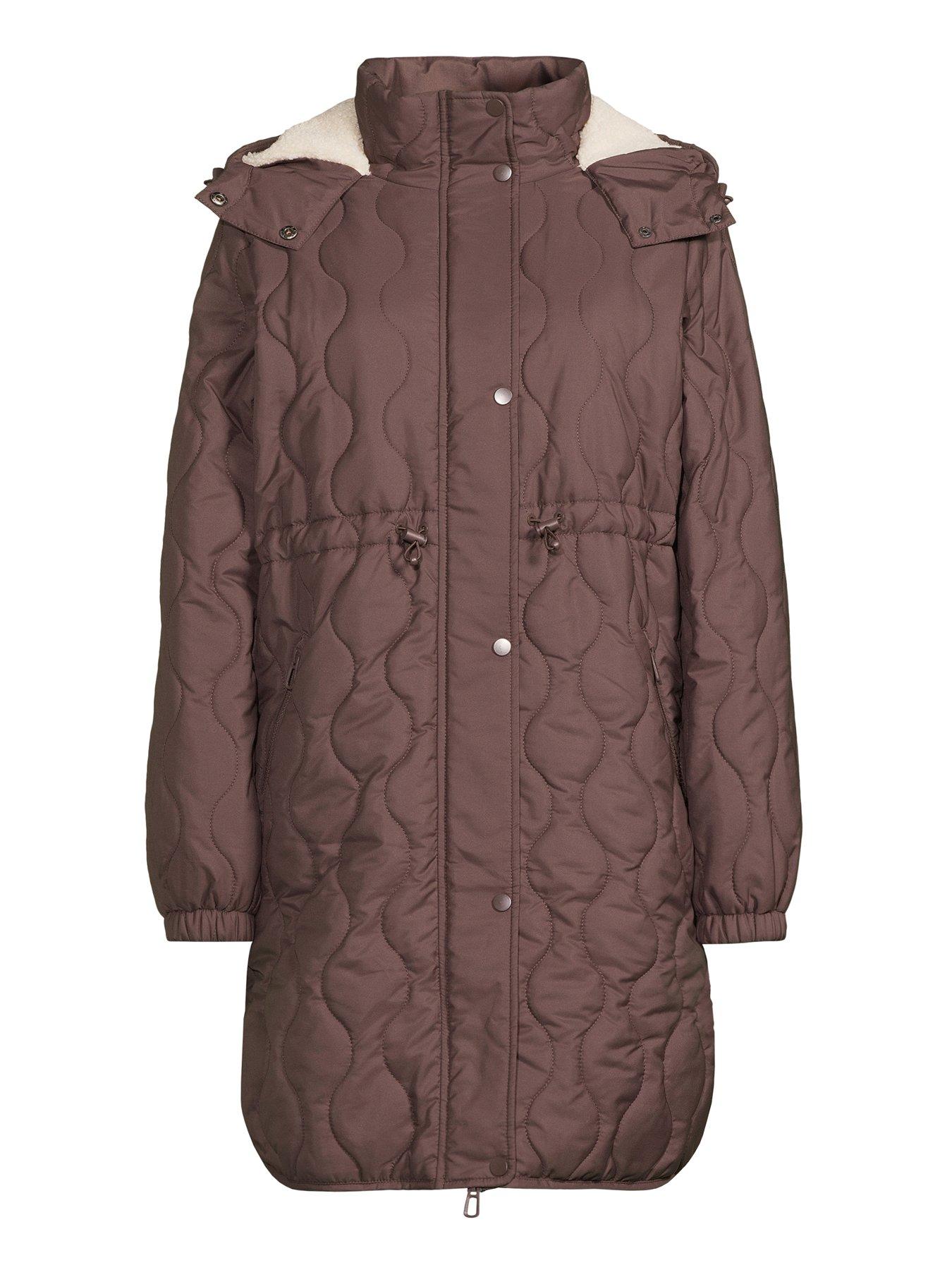 Image 7 of 7 of The Very Collection Quilted Hooded Coat With Borg Lining - Brown
