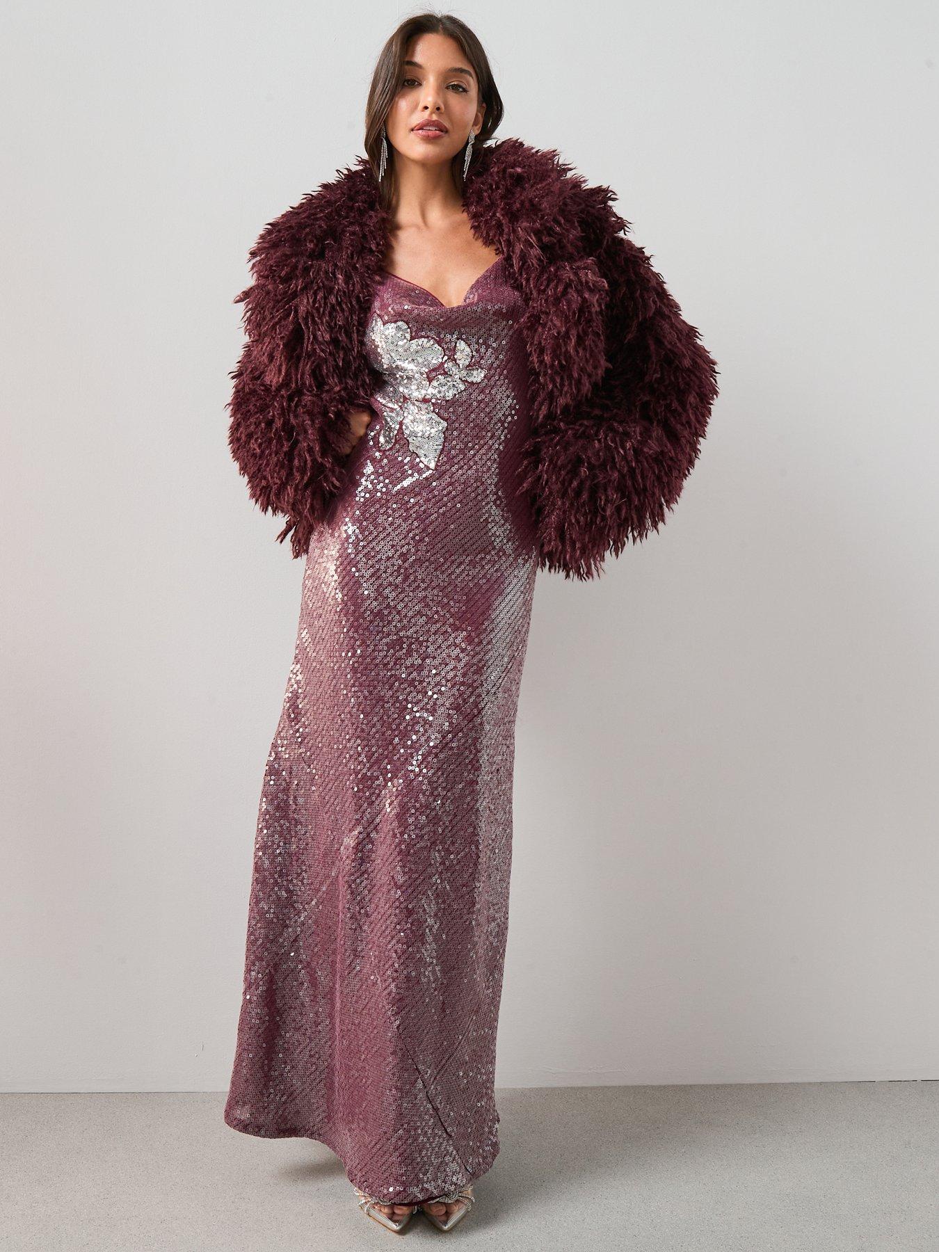 The Very Collection Mongolian Faux Fur Coat - Burgundy