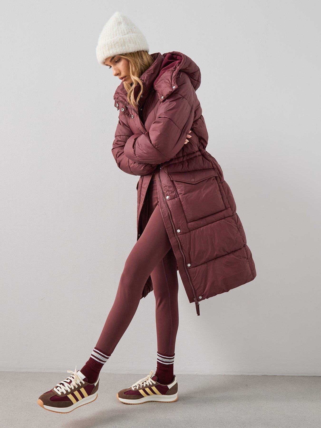 The Very Collection Longline Hooded Padded Coat - Burgundy Red