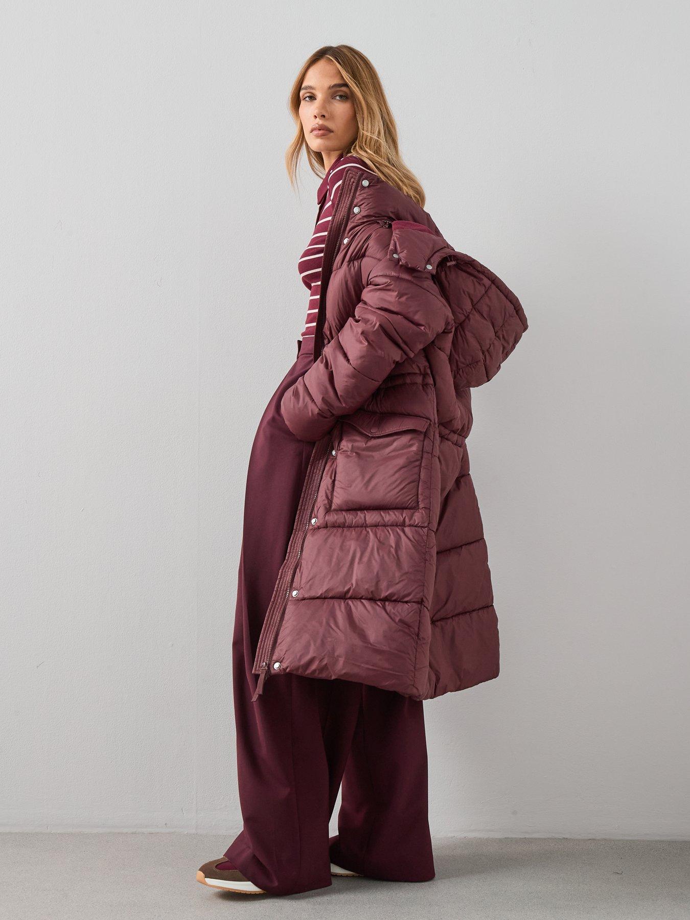 Image 6 of 7 of The Very Collection Longline Hooded Padded Coat - Burgundy Red