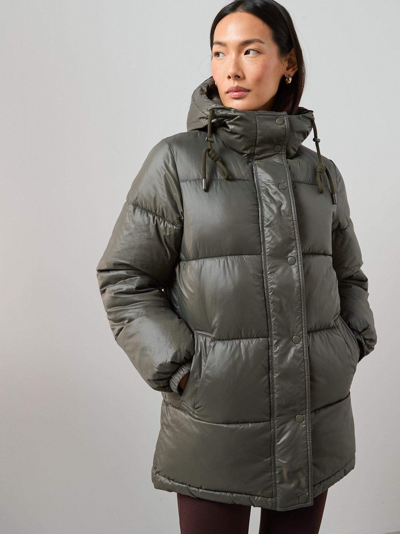 The Very Collection Glossy Padded Coat - Khaki
