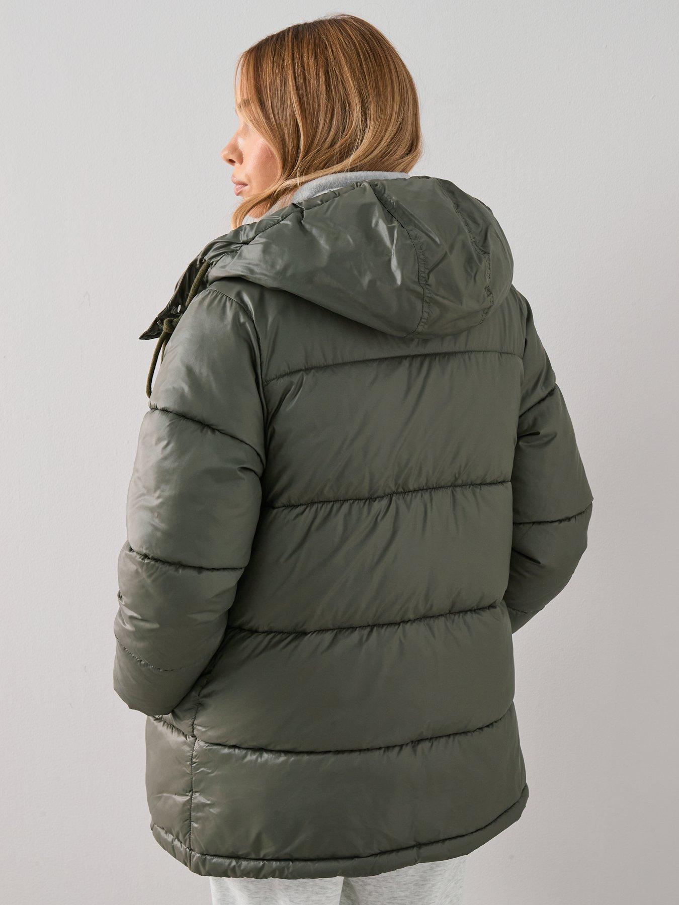 Image 2 of 7 of The Very Collection Glossy Padded Coat - Khaki