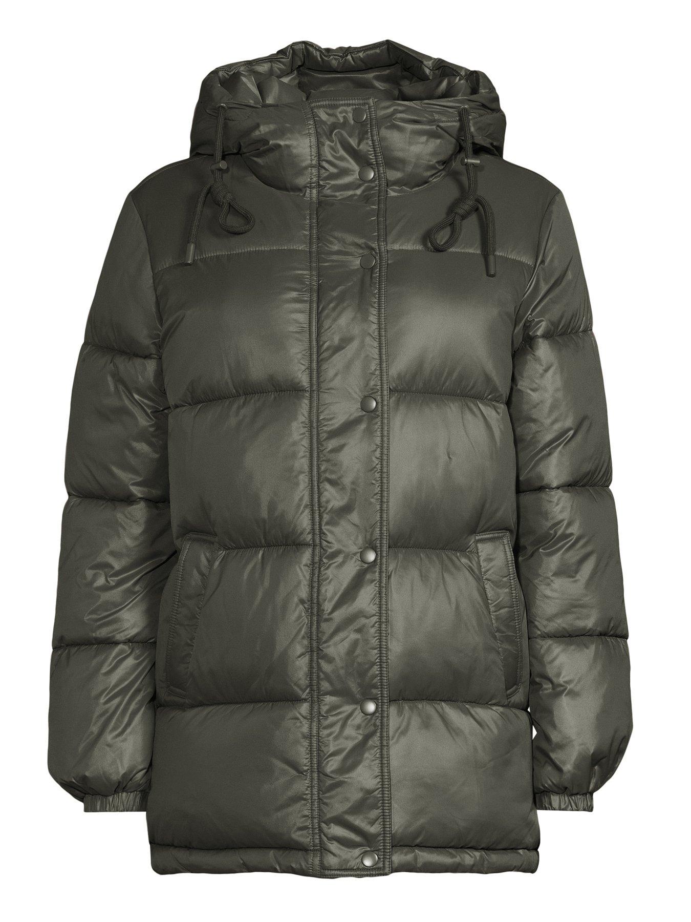 Image 7 of 7 of The Very Collection Glossy Padded Coat - Khaki