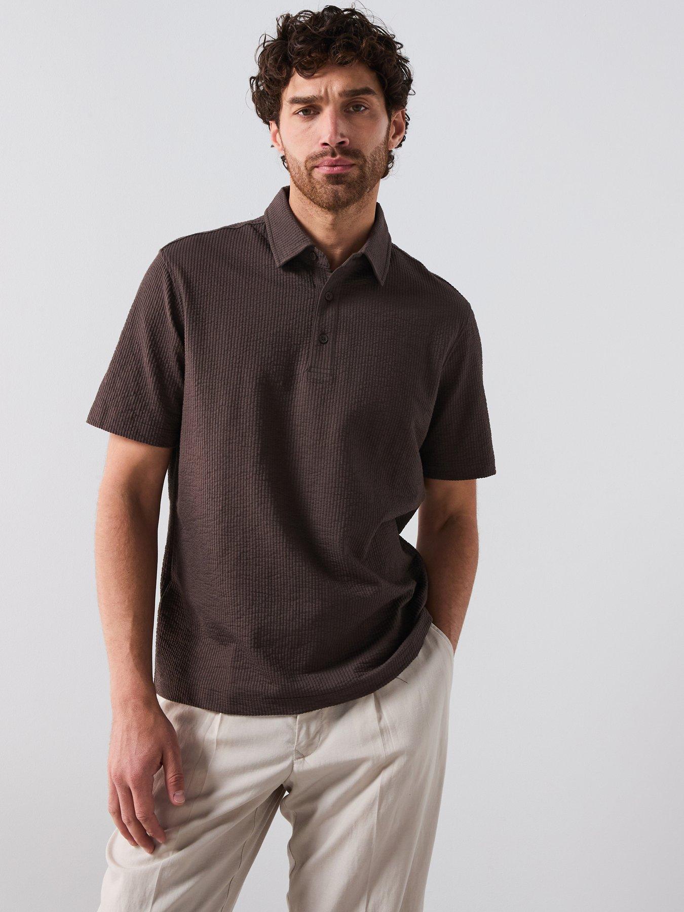 undefined Seerp Smart Short Sleeve Textured Polo Shirt - Dark Brown