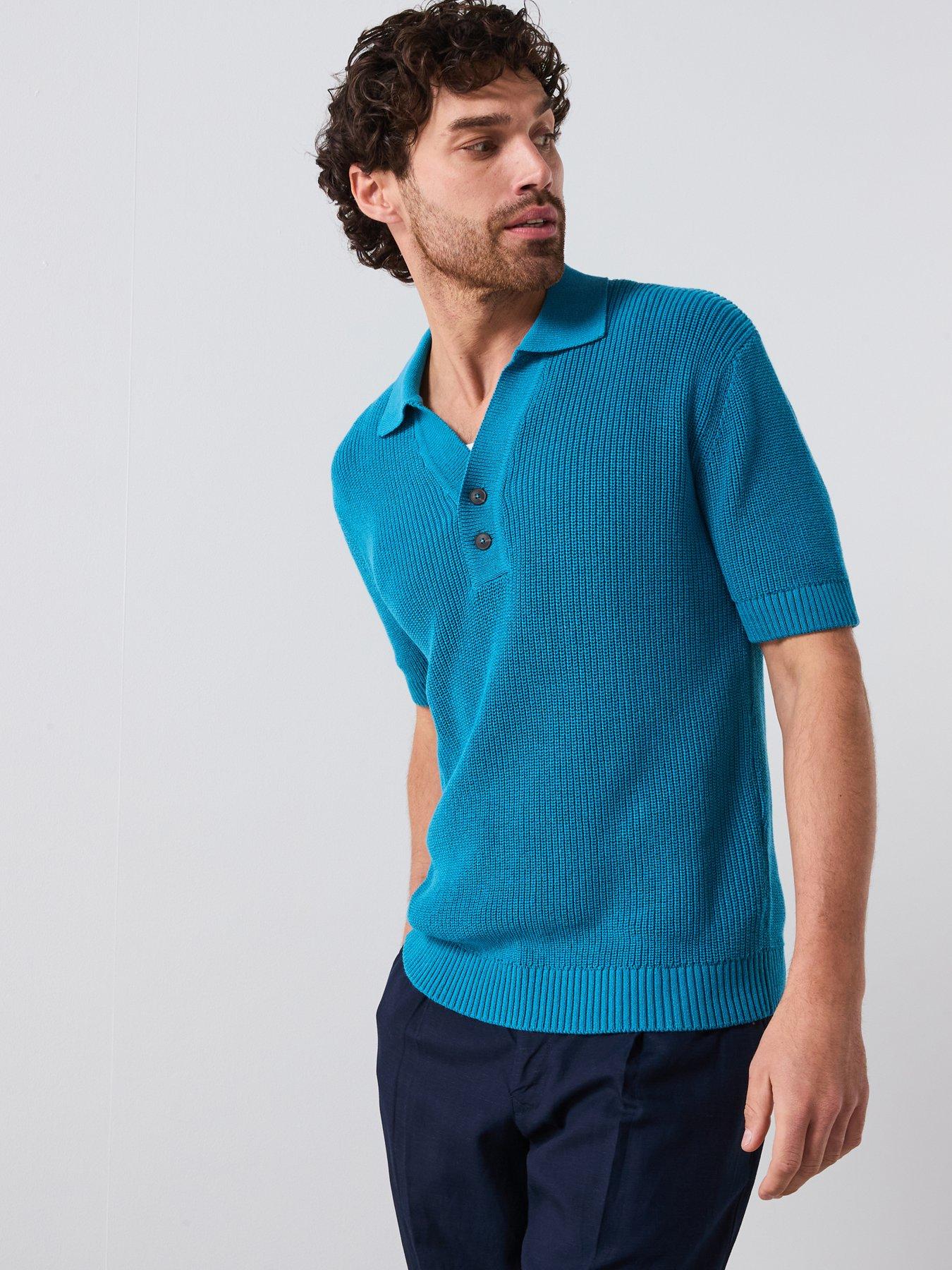 Mango Amari Smart Short Sleeve Knitted Polo Shirt Light Aqua Very