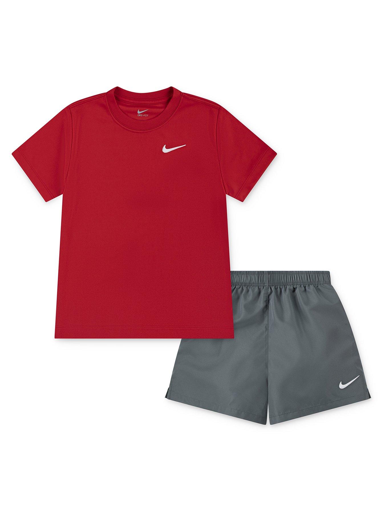undefined Kids Boys Dri-fit Shorts And T-shirt Set - Red/grey