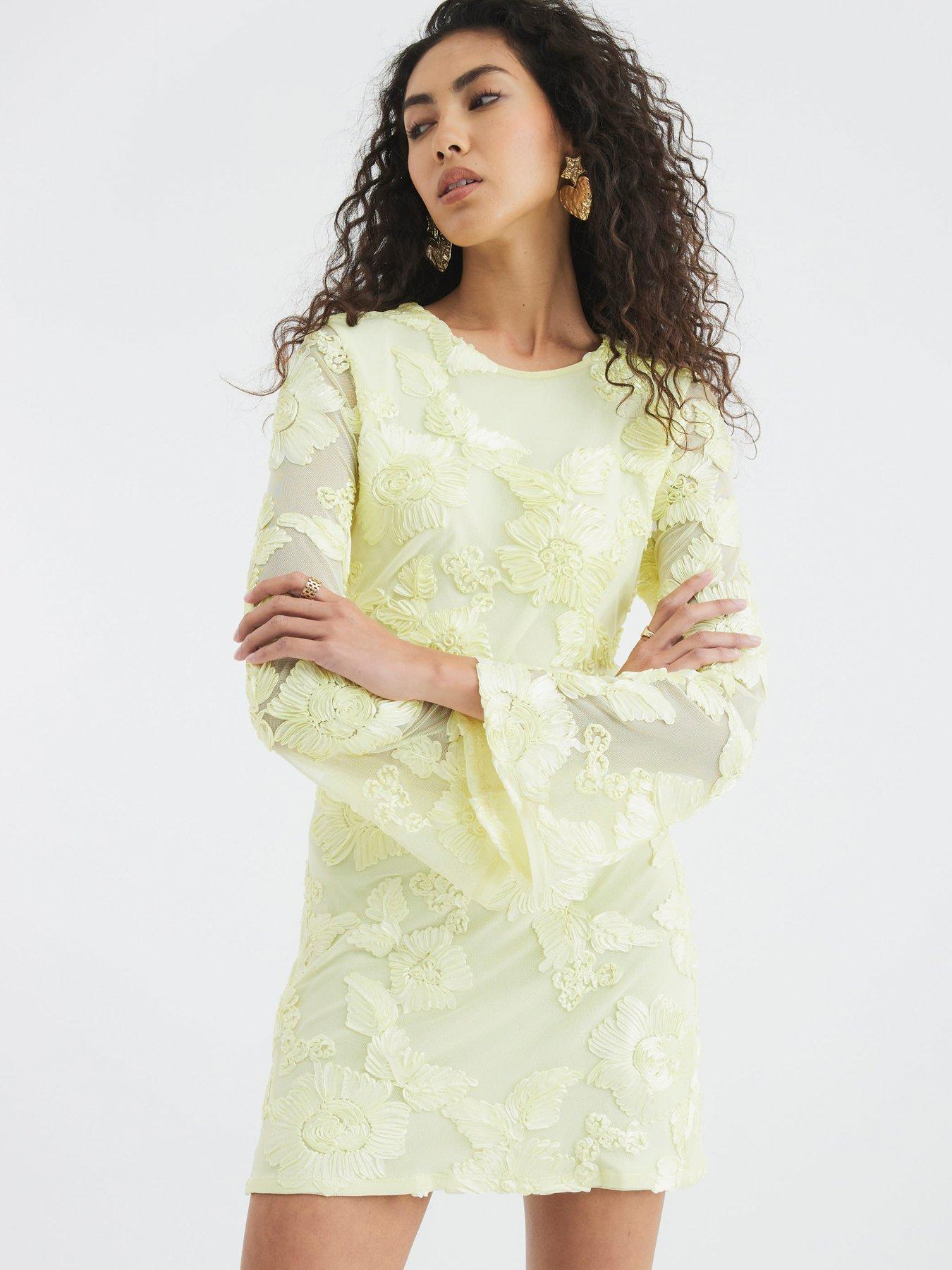 undefined Floral Mesh Mini Dress - Yellow