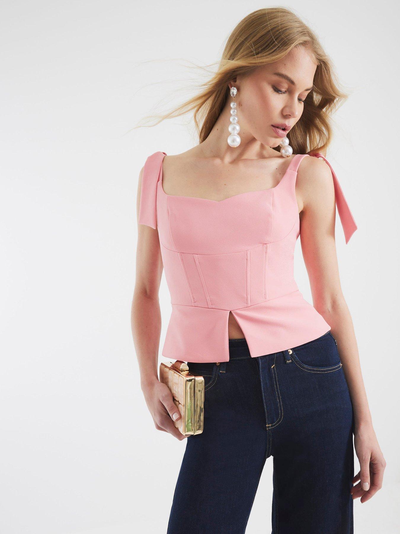 River Island Corset Bow Detail Top - Pink