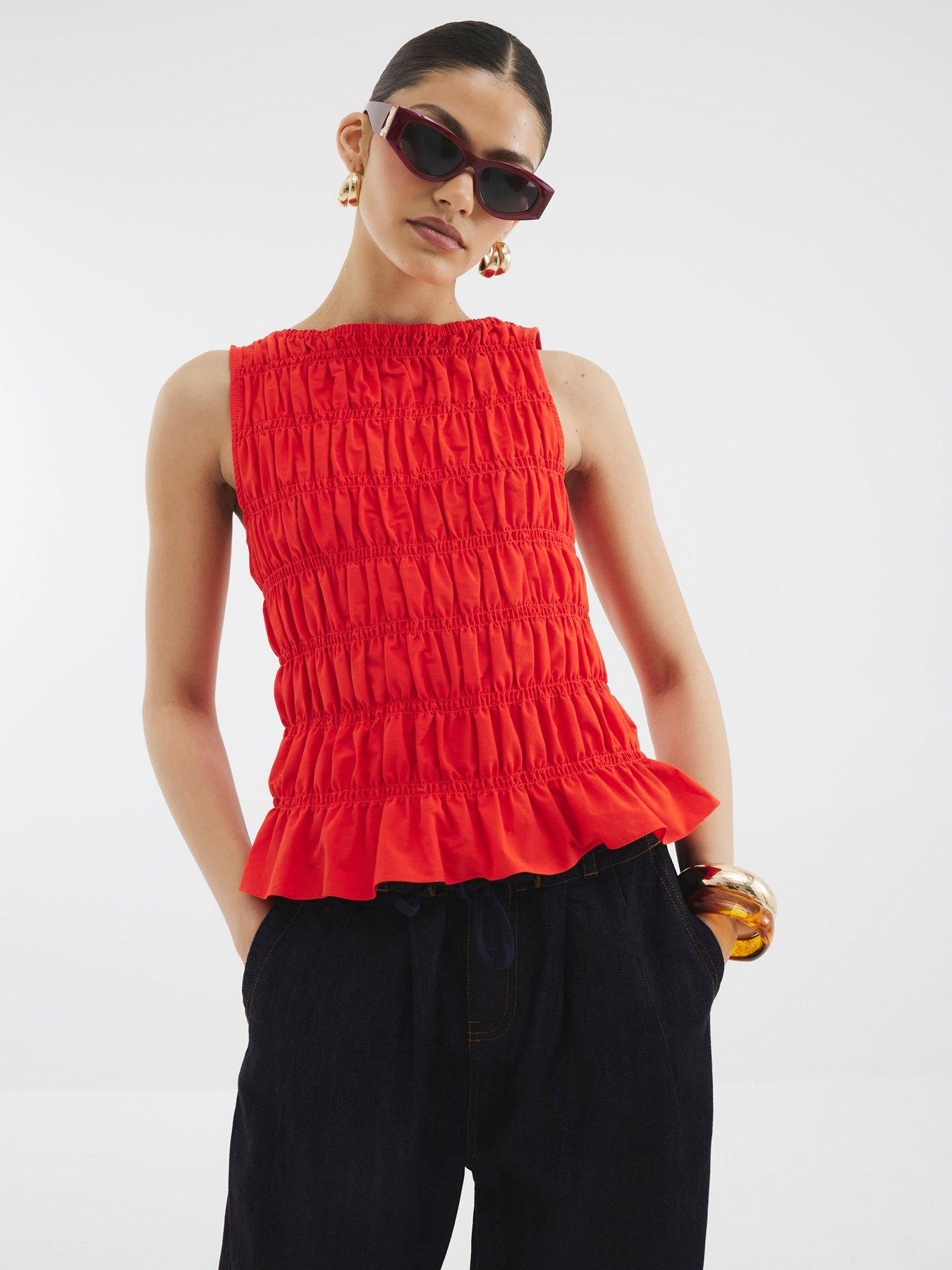undefined Shirred Tank Top - Blue