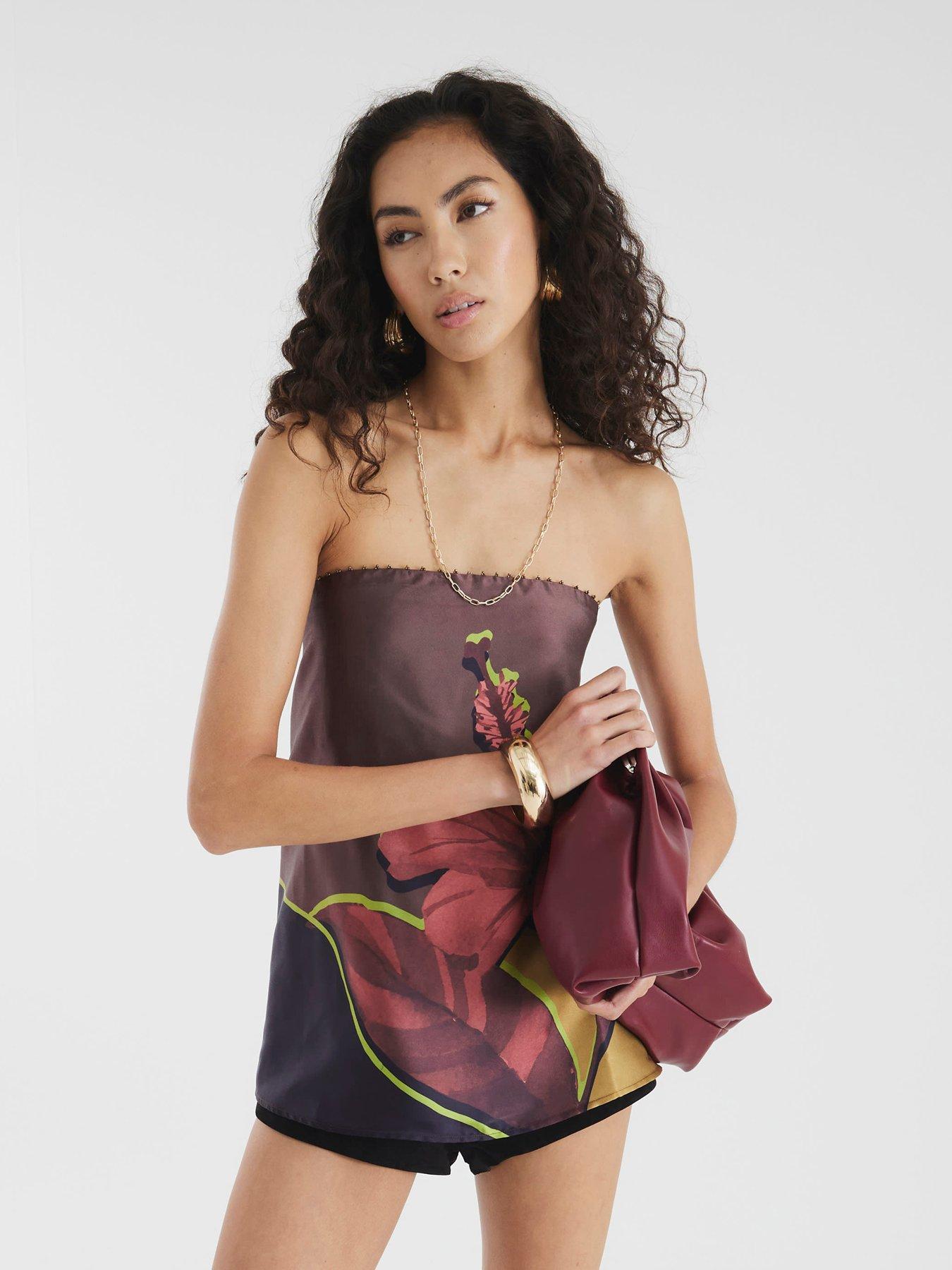 undefined Placement Print Tunic Top - Brown