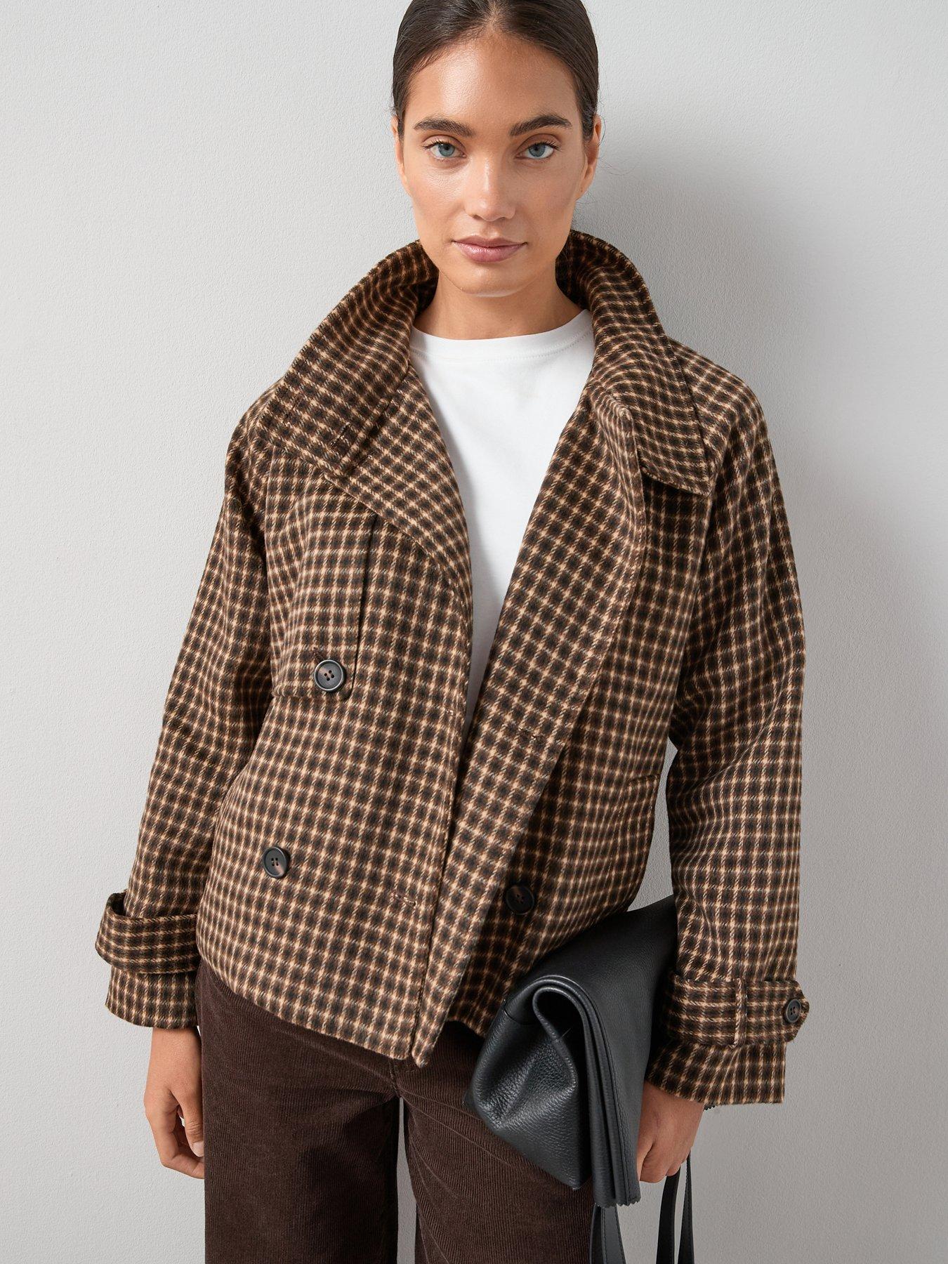 Image 1 of 7 of The Very Collection Faux Wool Check Trench Jacket - Multi