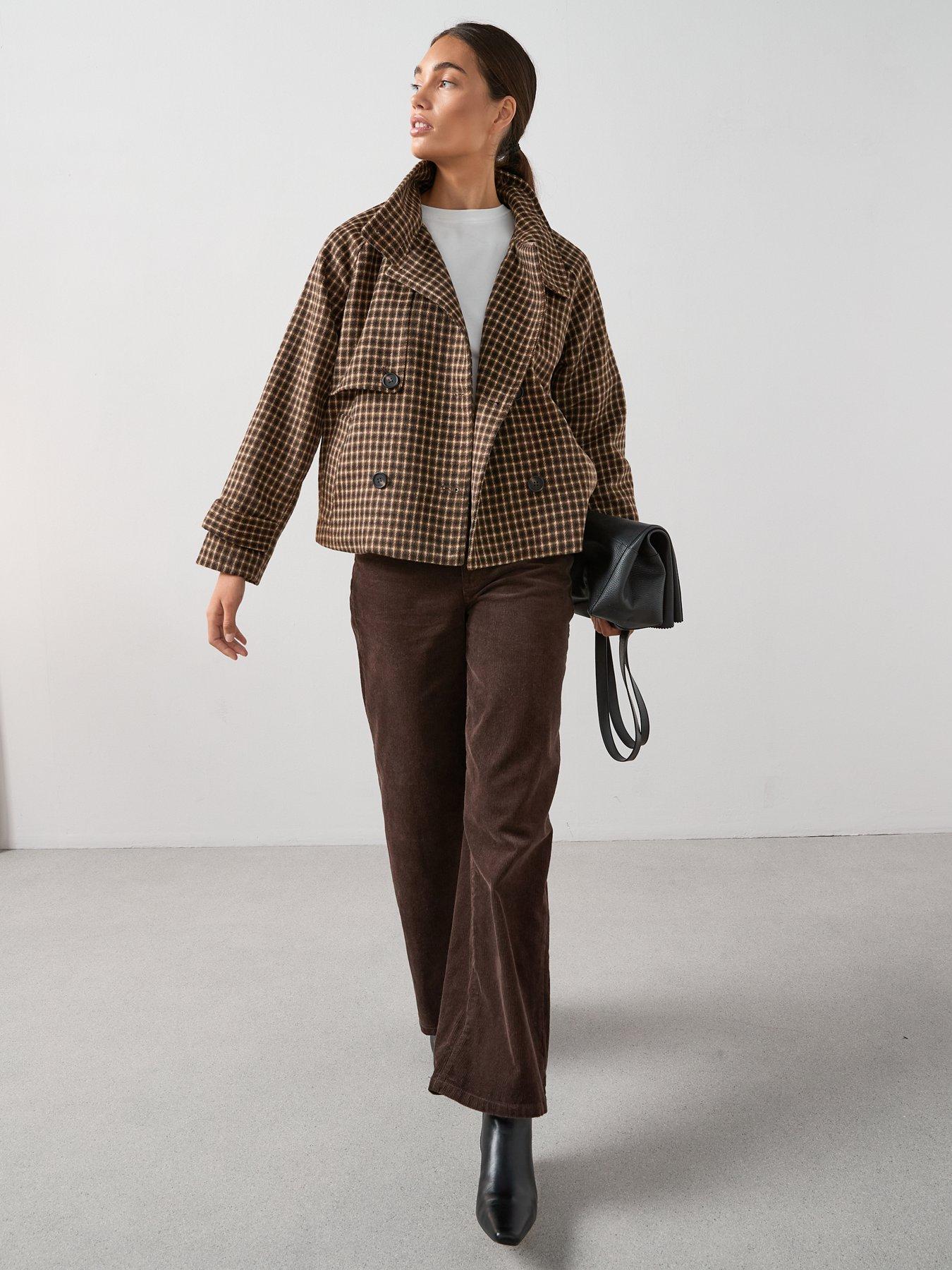 Image 3 of 7 of The Very Collection Faux Wool Check Trench Jacket - Multi