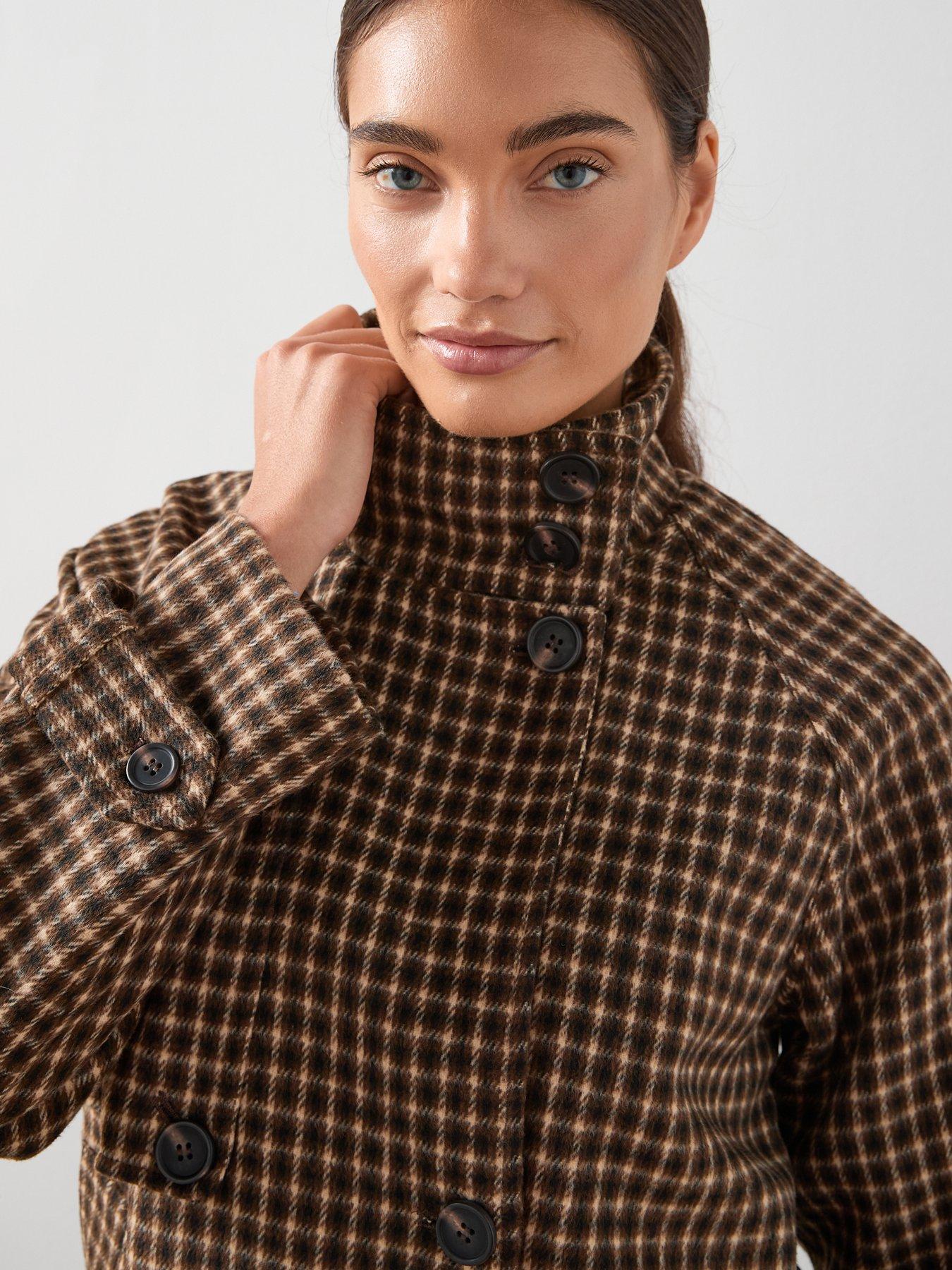 Image 4 of 7 of The Very Collection Faux Wool Check Trench Jacket - Multi