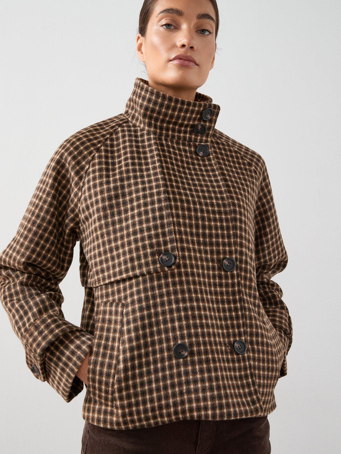 Image 6 of 7 of The Very Collection Faux Wool Check Trench Jacket - Multi