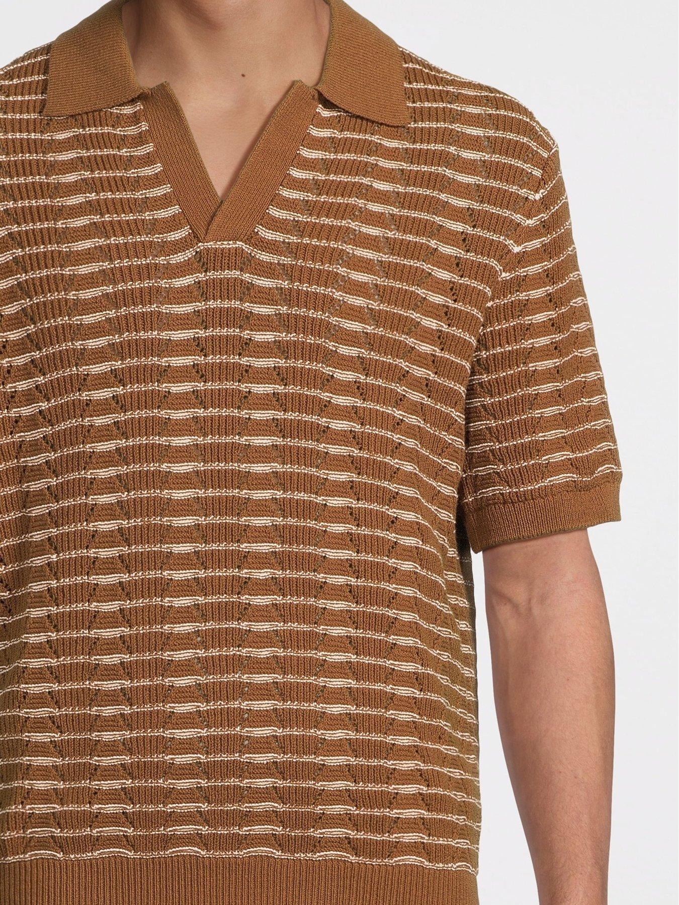 Image 4 of 5 of Mango Puig Smart Casual Open Collar Knitted Polo Shirt - Brown