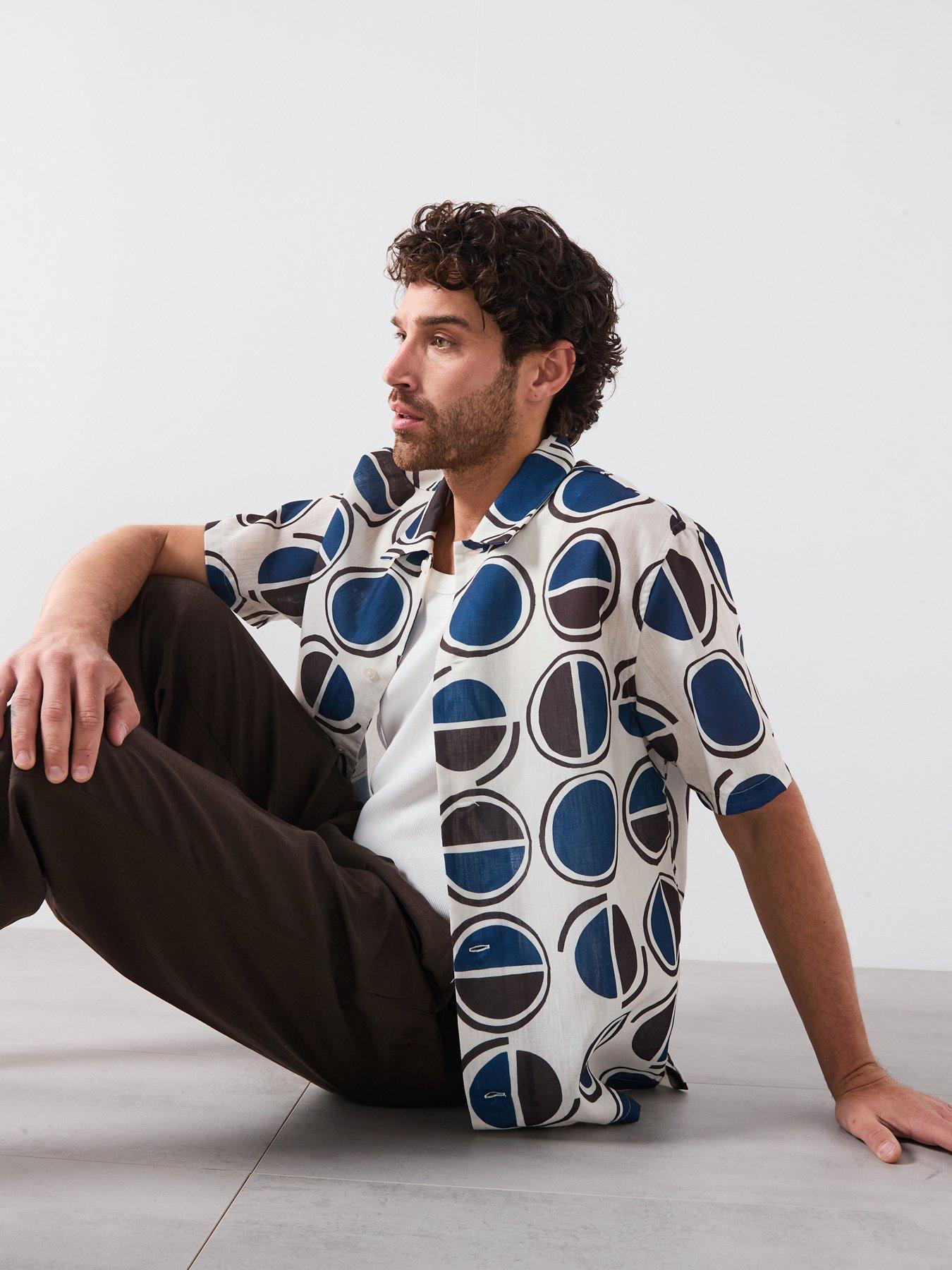 Image 4 of 6 of Mango Begur Smart Rustic Print Short Sleeve Shirt - White