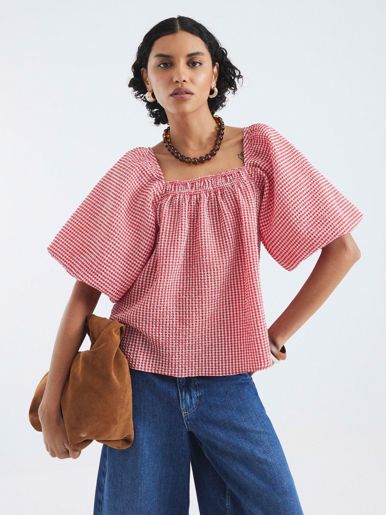 undefined Print Puff Sleeve Detail Top