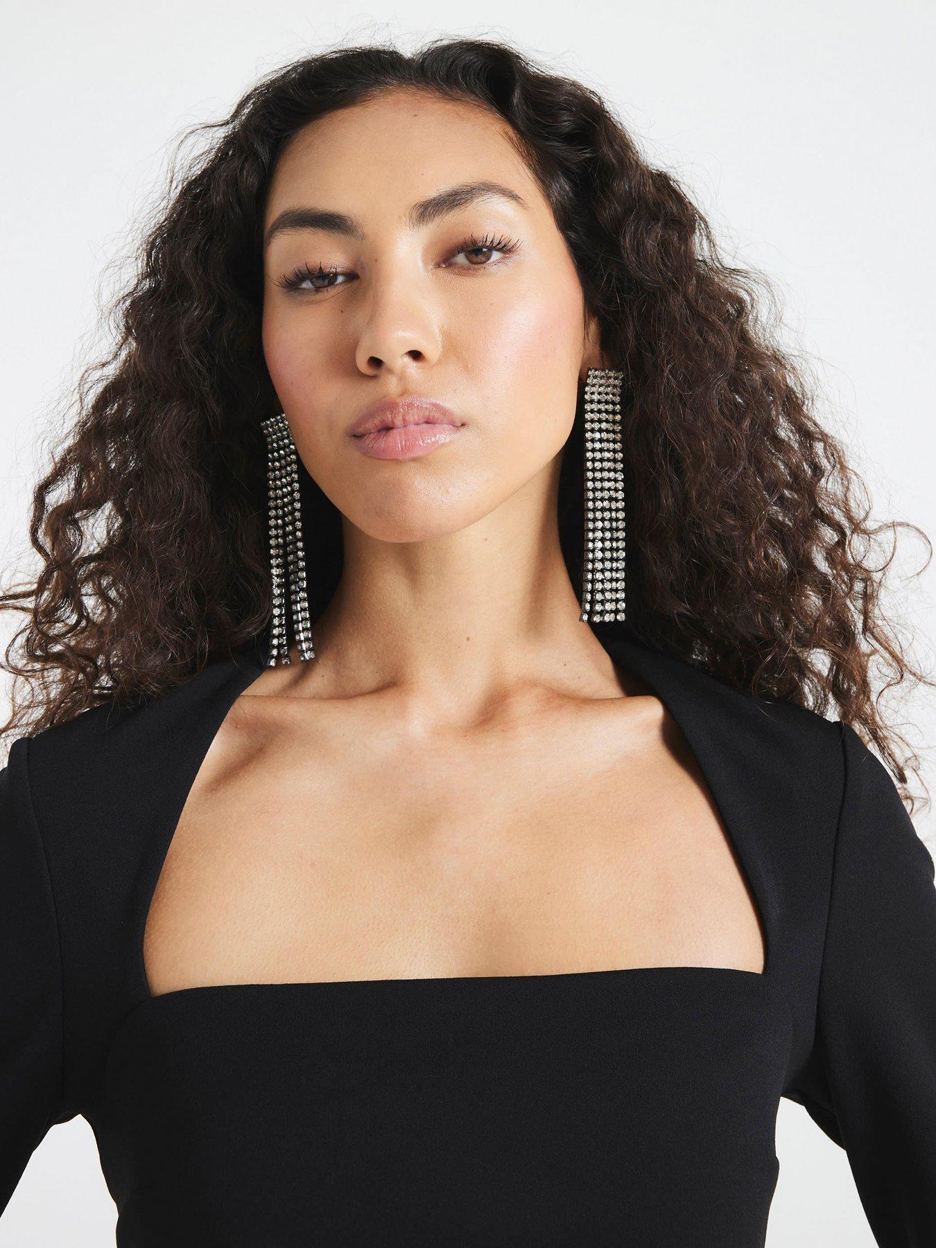 Image 4 of 4 of River Island Square Neck Aline Mini Dress - Black