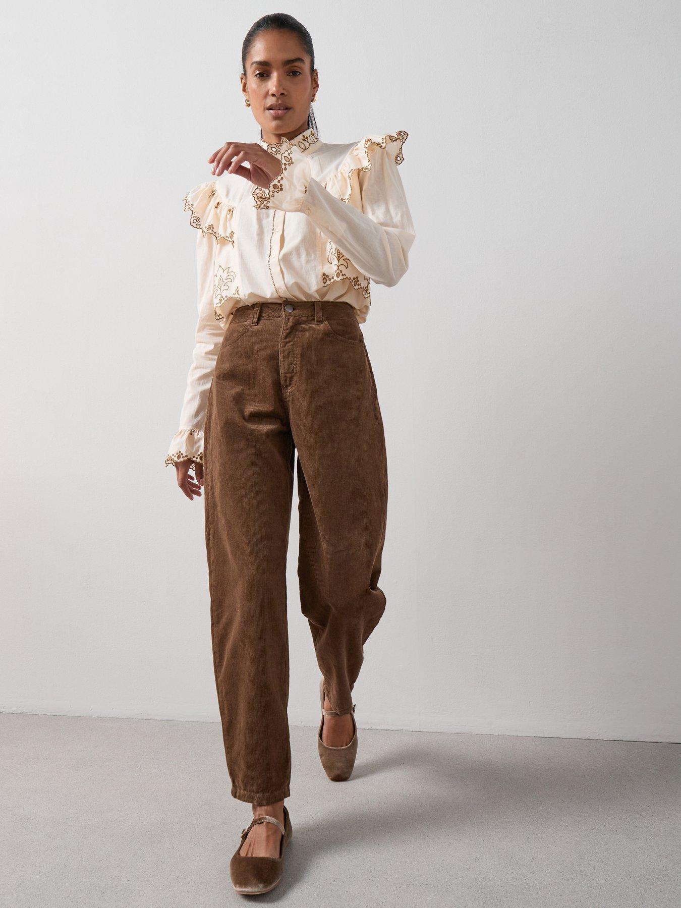 The Very Collection High Waist Cord Barrel Trouser - Dark Beige