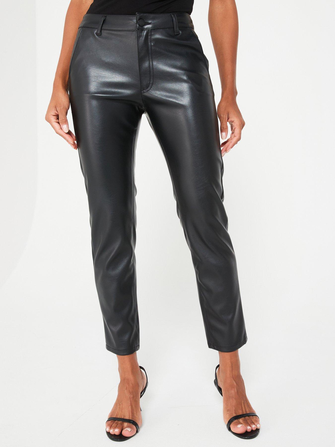 V by Very Short Faux Leather Slim Cigarette Trousers - Black
