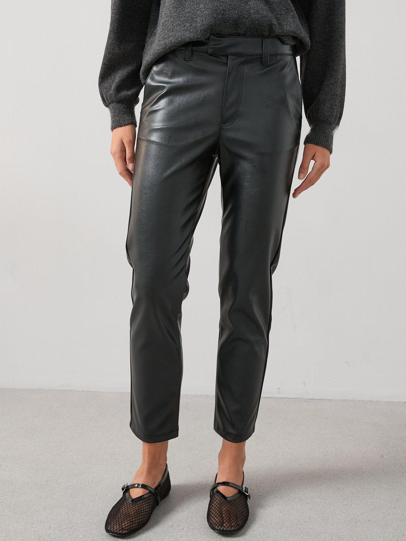 V by Very Short Faux Leather Slim Cigarette Trousers - Black