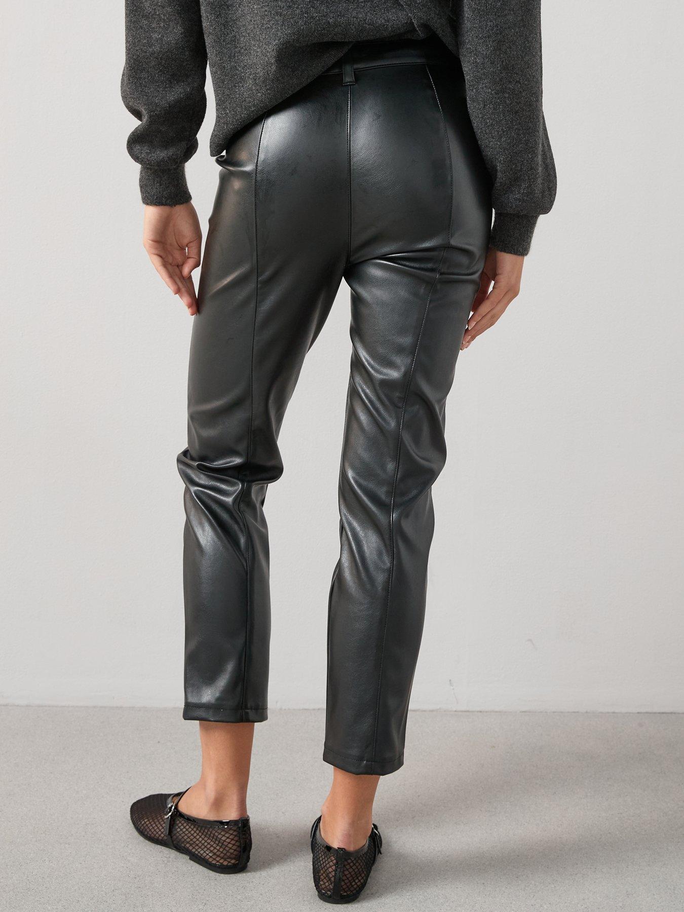 Image 2 of 6 of V by Very Short Faux Leather Slim Cigarette Trousers - Black