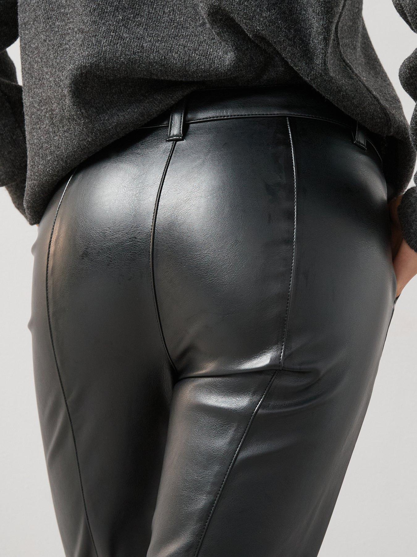Image 5 of 6 of V by Very Short Faux Leather Slim Cigarette Trousers - Black