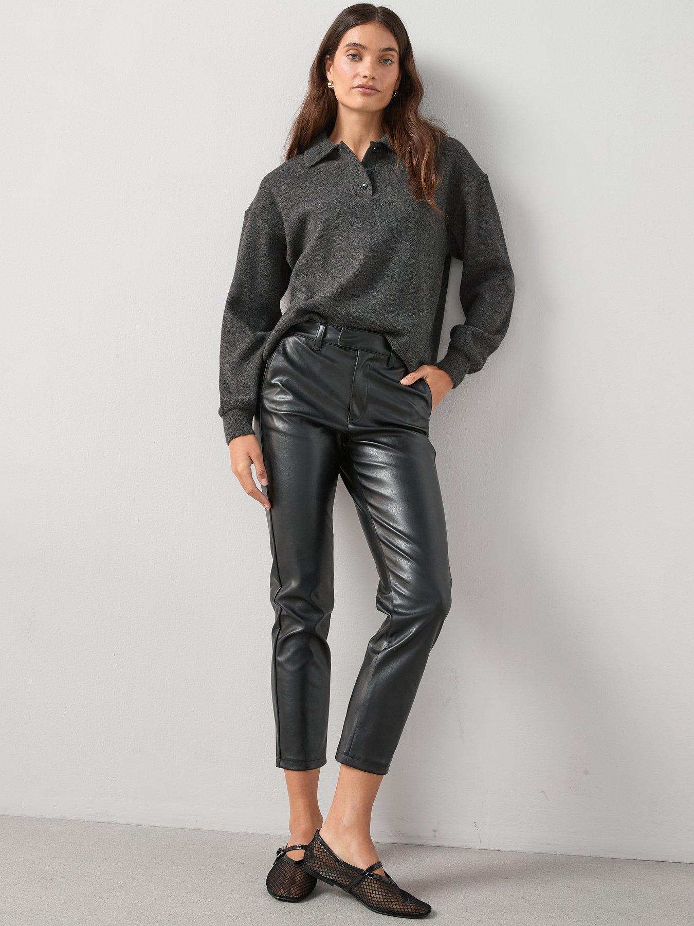 Image 6 of 6 of V by Very Short Faux Leather Slim Cigarette Trousers - Black