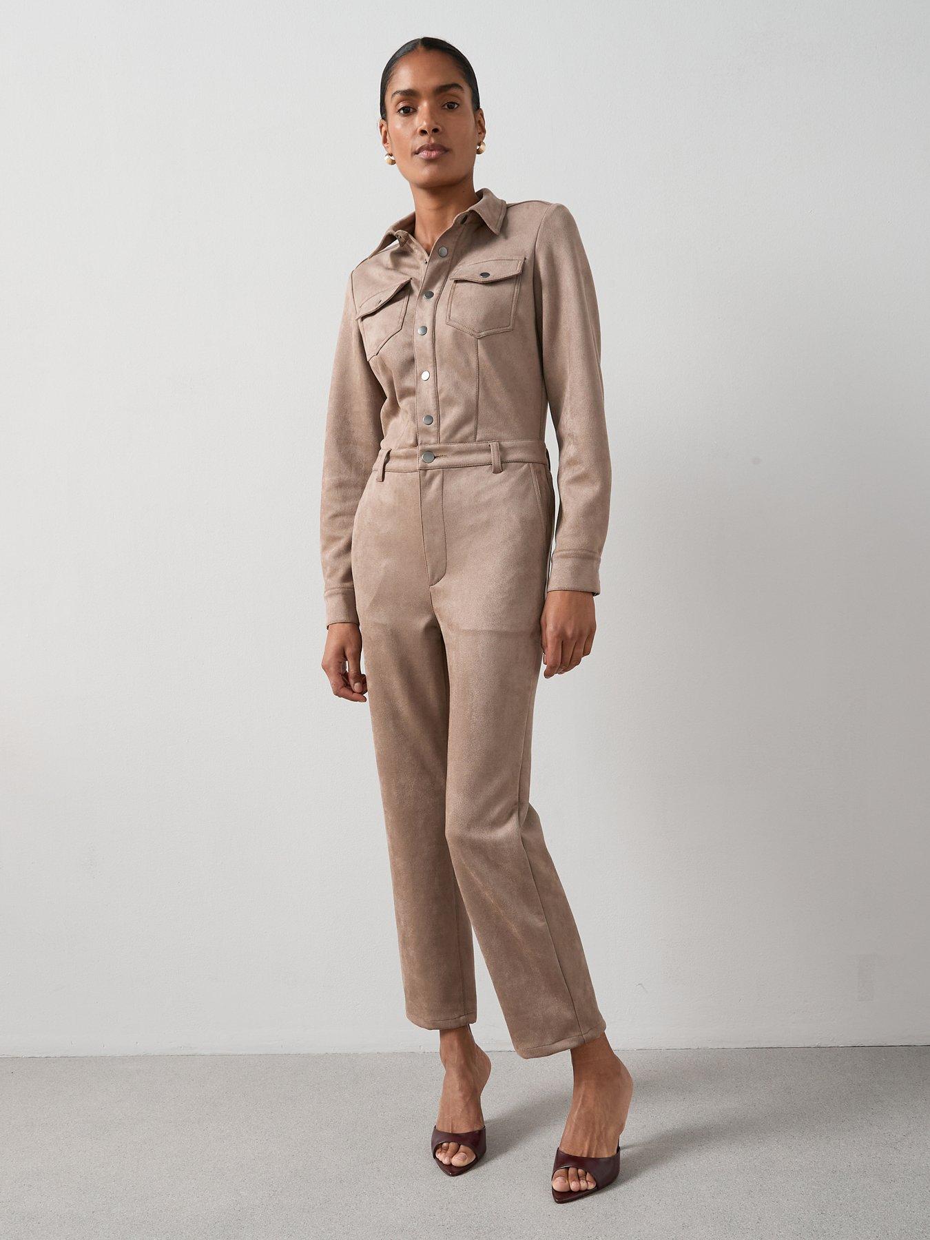 Image 1 of 7 of The Very Collection Suedette Jumpsuit - Dark Beige