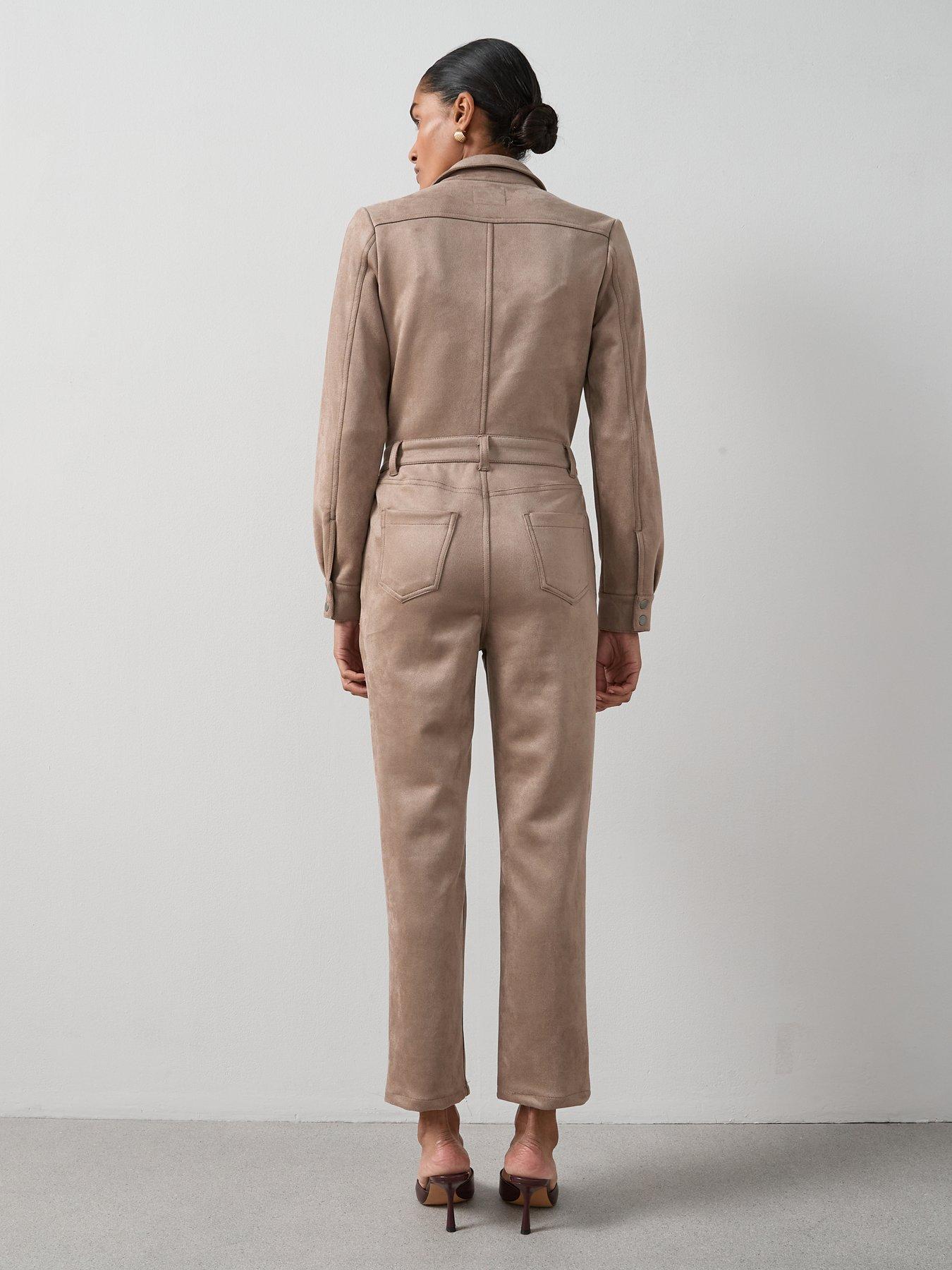 Image 2 of 7 of The Very Collection Suedette Jumpsuit - Dark Beige